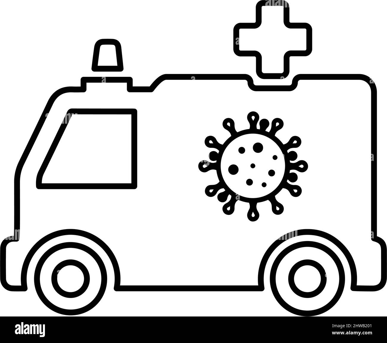 Covid-19, icona dell'ambulanza - disegno vettoriale ben organizzato e modificabile usando in scopi commerciali, mezzi di stampa, fotoricettore o qualunque tipo di progetti di disegno. Illustrazione Vettoriale