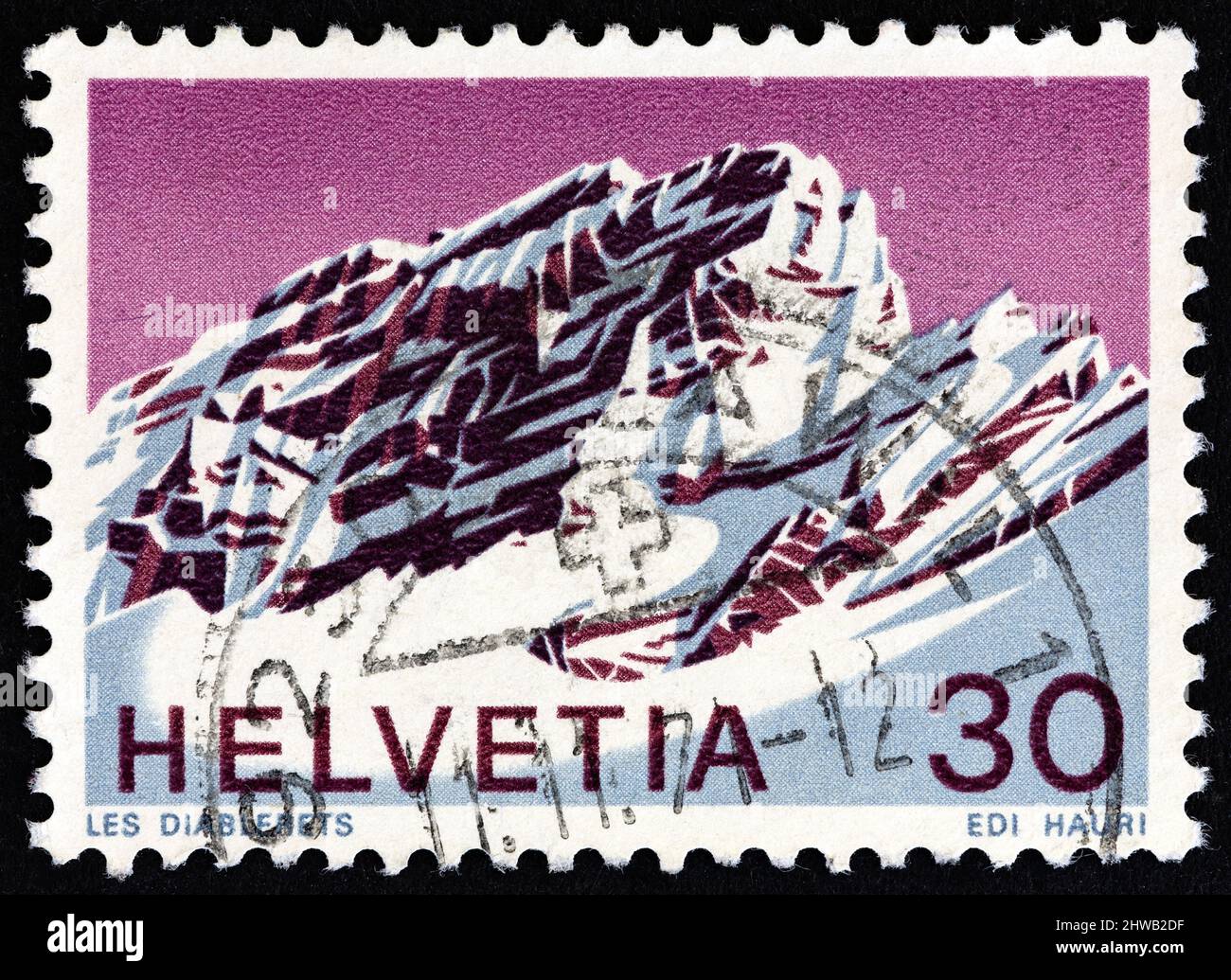 SVIZZERA - CIRCA 1971: Un francobollo stampato in Svizzera mostra Les Diablerets, Vaud, circa 1971. Foto Stock