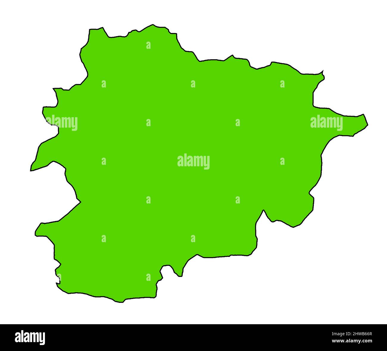 Mappa della silhouette di Andorra un paese europeo in verde e isolato su sfondo bianco Foto Stock