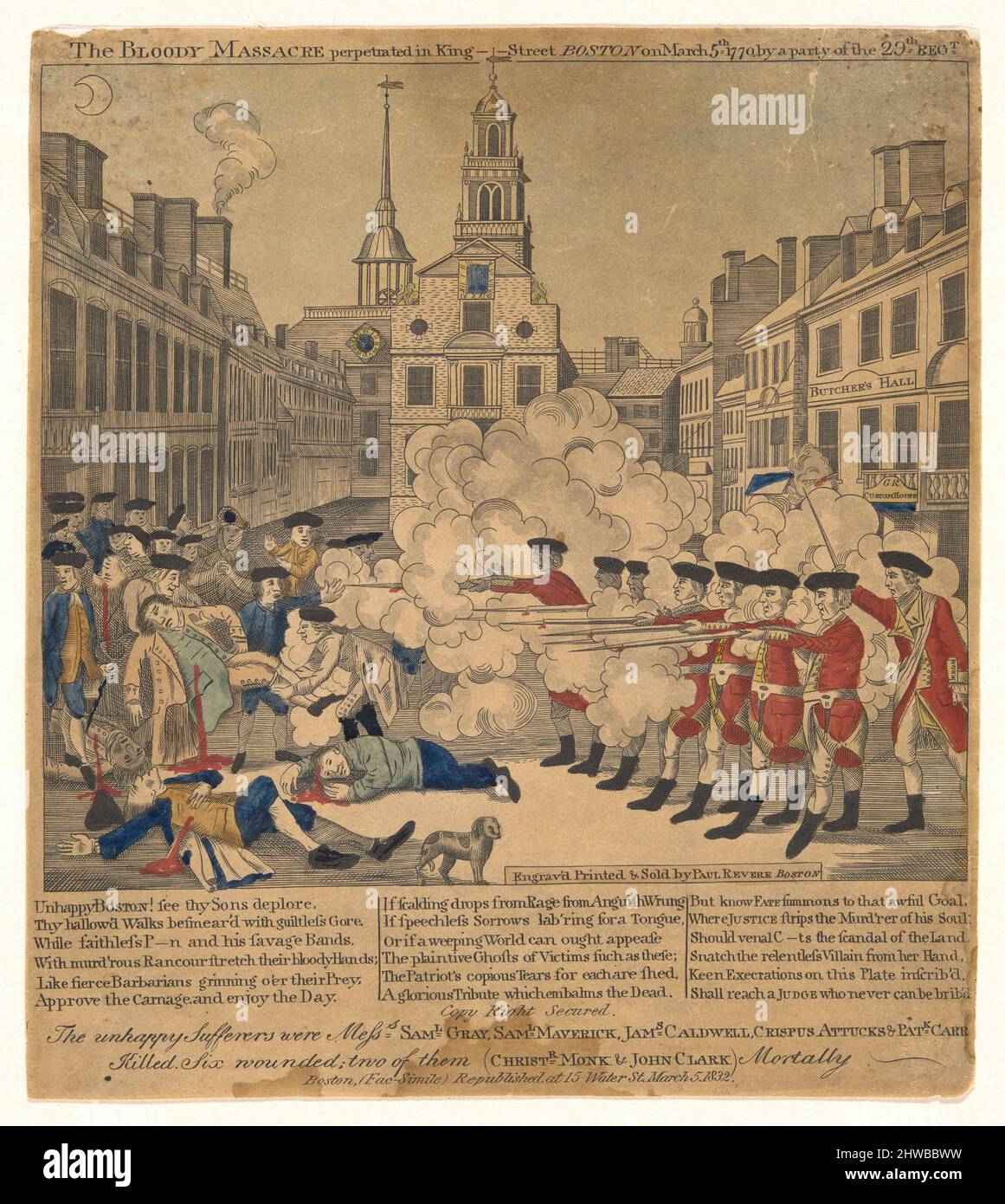 Il massacro di Bloody perpetrato a King Street Boston il 5th 1770 marzo. Artista: Paul Revere, americano, 1735–1818Printer: William F. Stratton Foto Stock