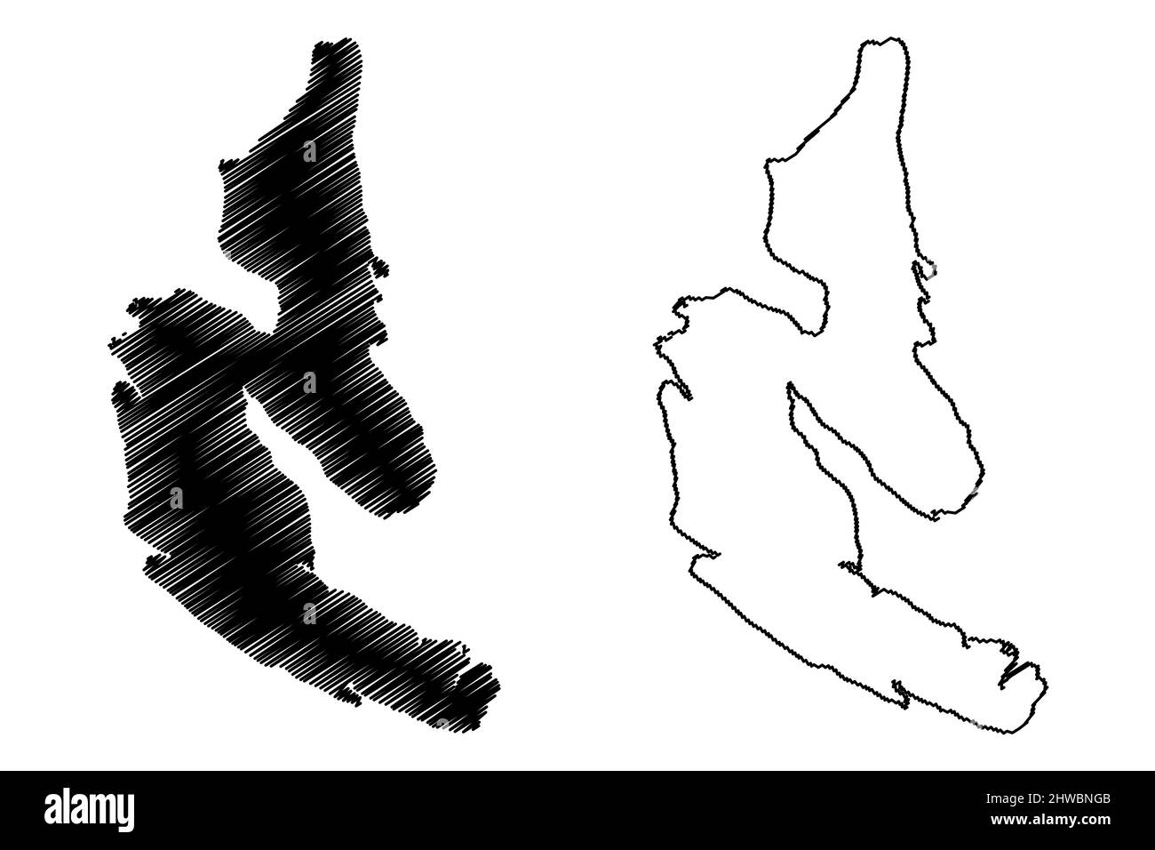 Isola di Dawson (Repubblica del Cile, Sud e America Latina, Arcipelago di Tierra del Fuego) illustrazione vettoriale, schizza mappa Isla Dawson Illustrazione Vettoriale