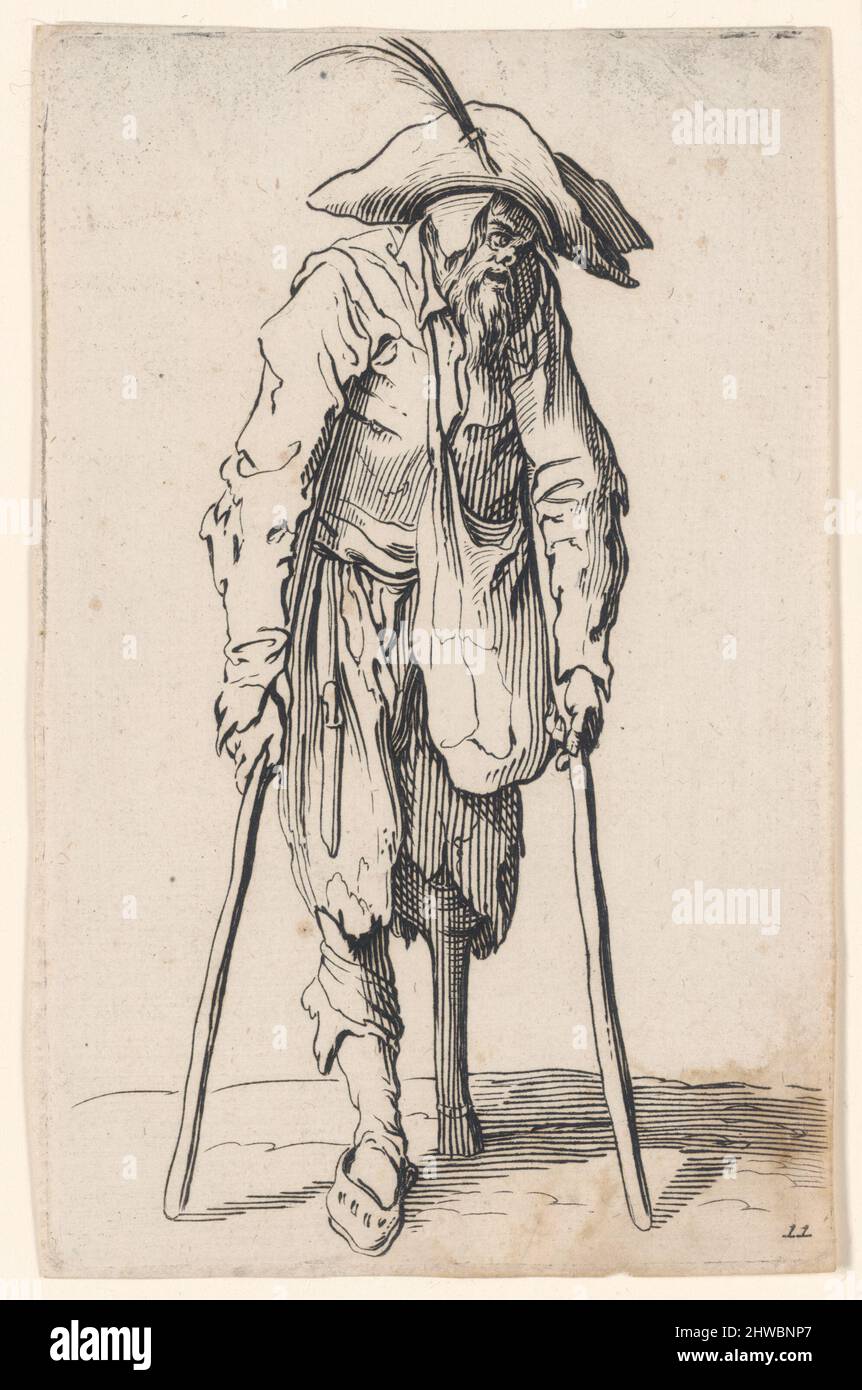 Le Mendiant a la Jambe de Bois (Beggar con una gamba di legno); da Les Gueux. Artista: Sconosciuto dopo: Jacques Callot, francese, 1592–1635 Foto Stock