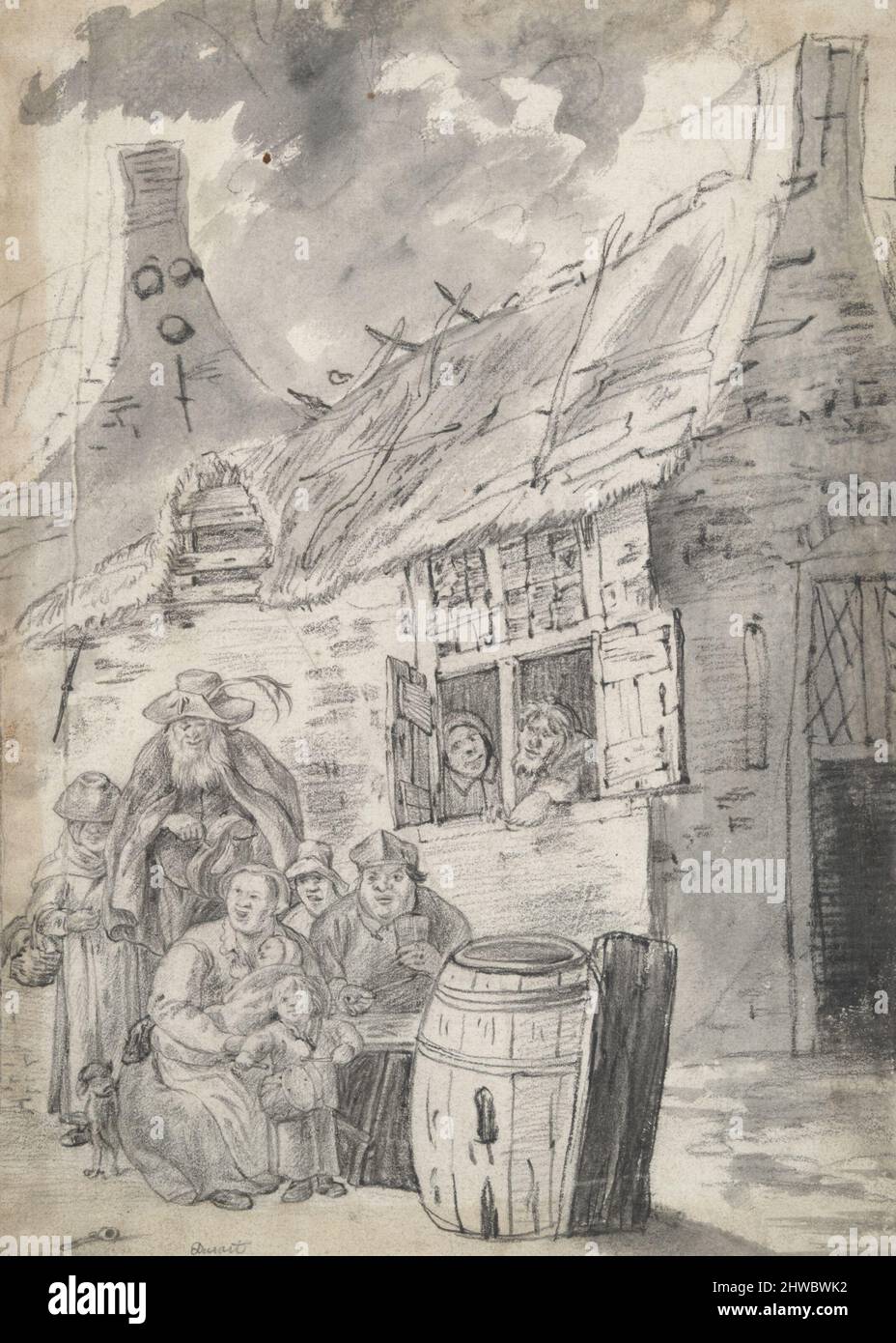 Contadini prima di un Cottage. Artista: Sconosciuto Foto Stock