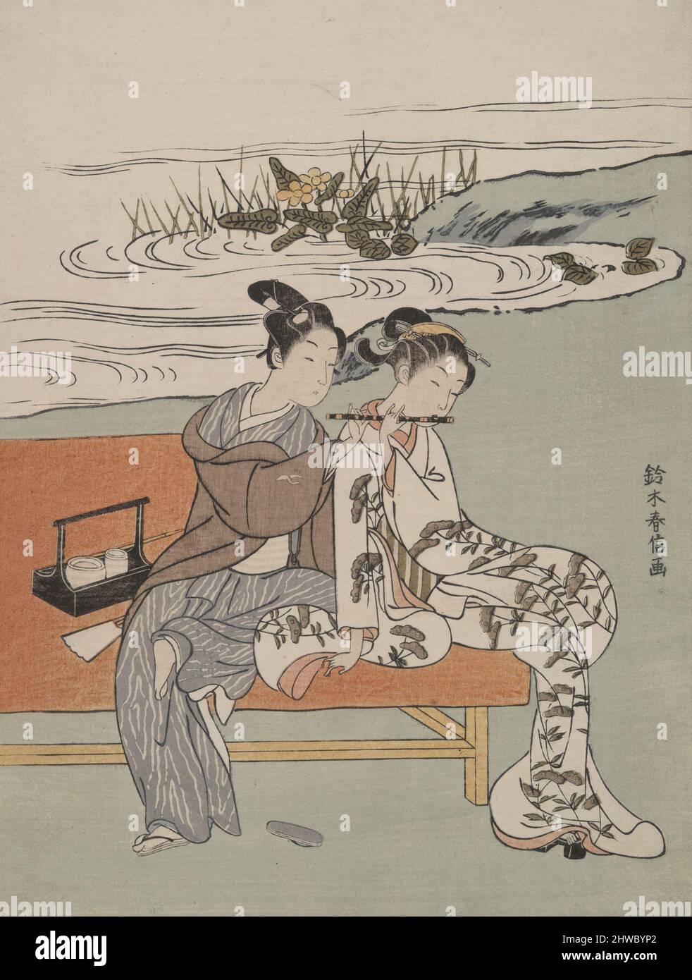 Parodia dell'imperatore Xuanzong e Yang Guifei. Artista: Suzuki Harunobu, giapponese, 1725–1770 Foto Stock