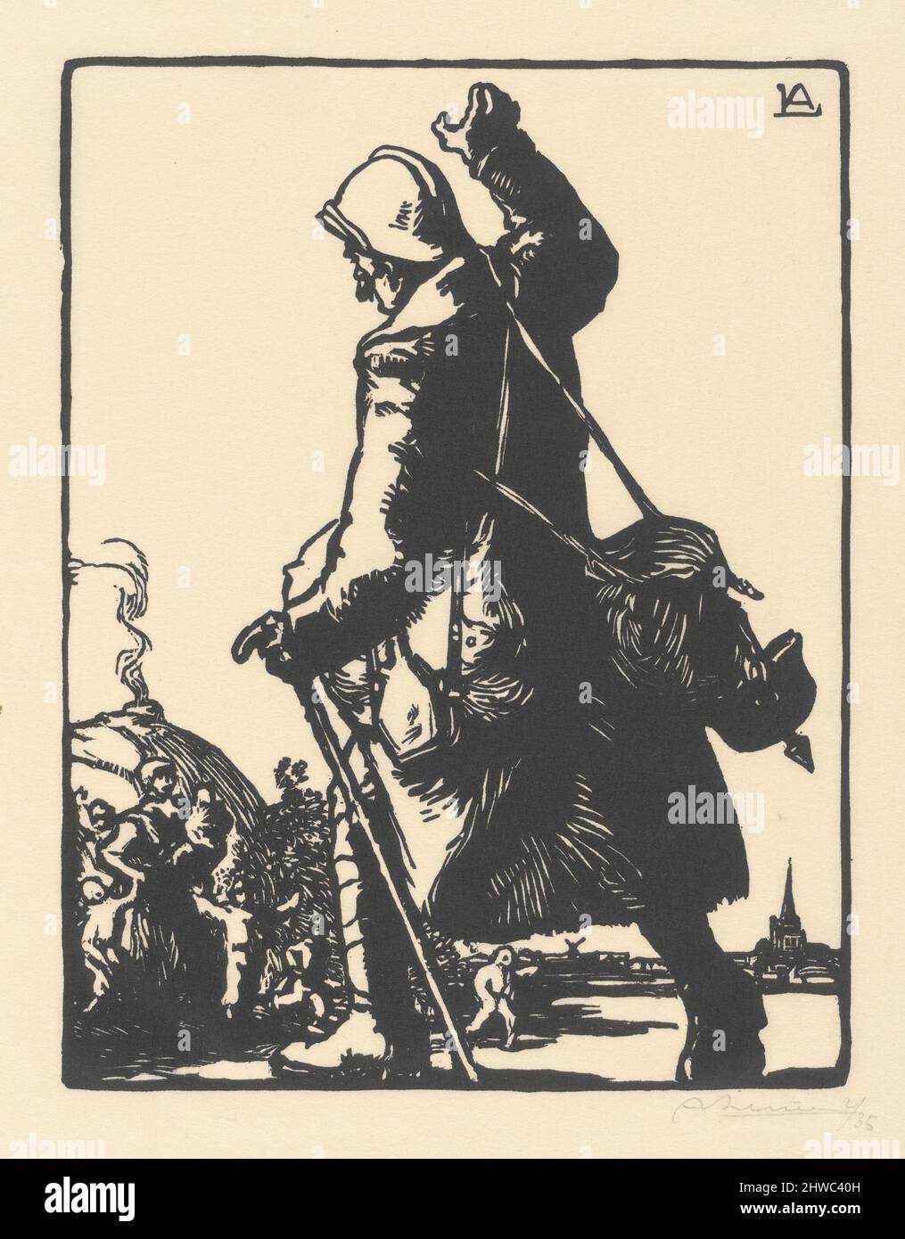 Le permissionnaire (Soldier in congedo), da la Guerre de 1914, prima serie, n.16. Artista: Auguste Lepère, francese, 1849–1918 Foto Stock