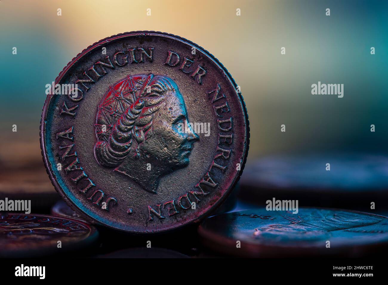 Juliana Regina d'Olanda 25 centesimi Coin Obverse 1966 Macro Foto Stock
