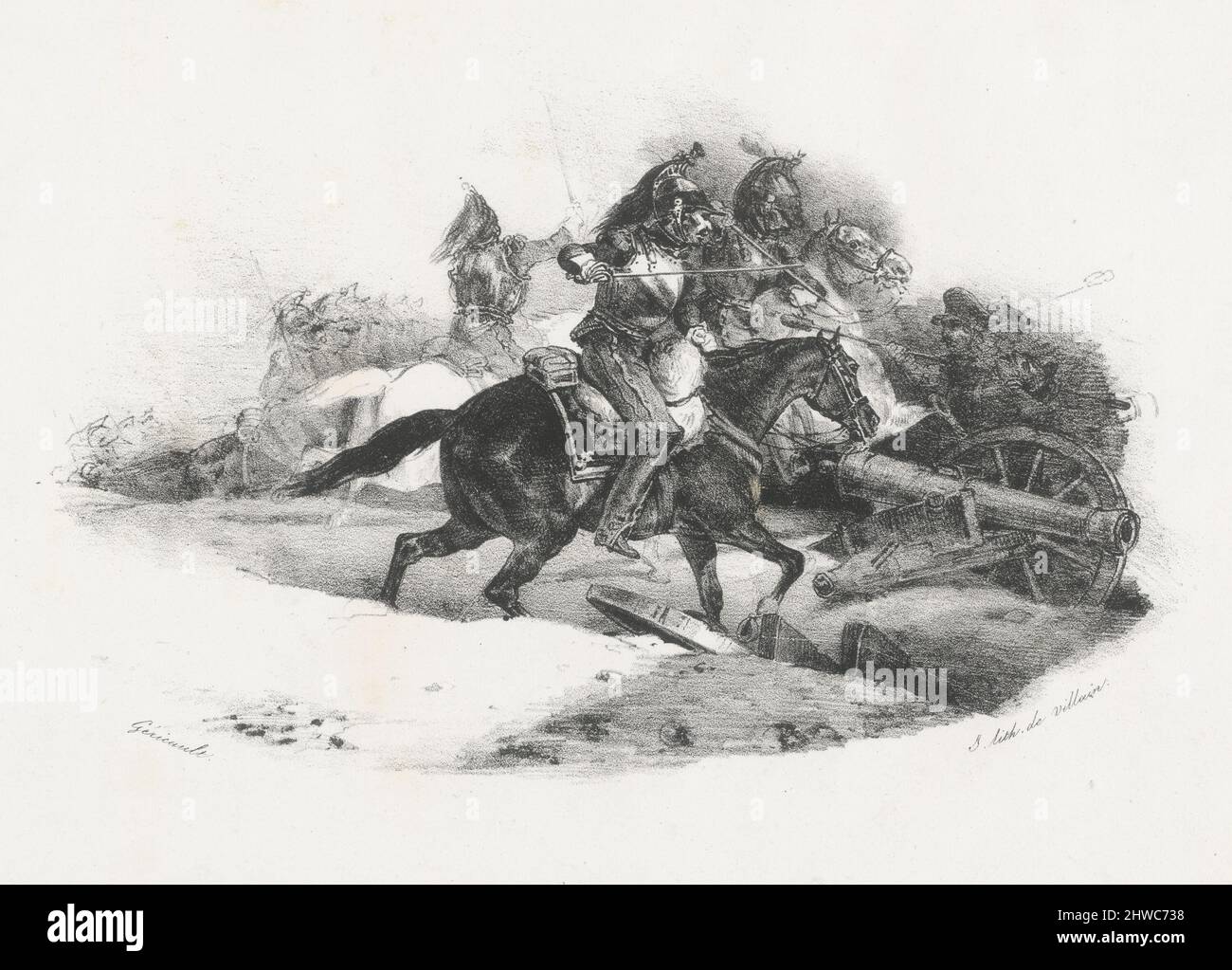 Cuirassiers chargeant une batterie d’artillerie (Cuirassiers Charging an Artillery Battery). Artista: Théodore Géricault, francese, 1791–1824 Foto Stock