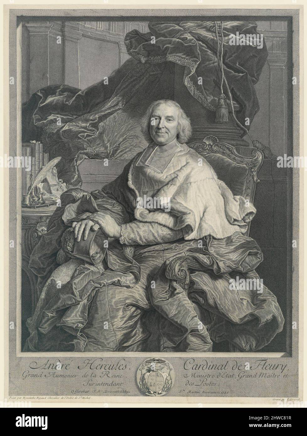 Andre Hercules, cardinale de Fleury. Artista: Pierre Drevet, francese, 1663–1738After: Hyacinthe Rigaud, francese, 1659–1743 Foto Stock