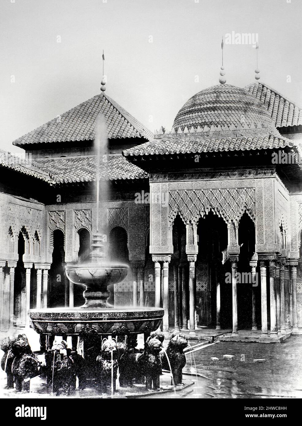 PATIO DE LOS LEONES - VIAJE DE ISABEL II A ANDALUCIA Y MURCIA 1862. Autore: CLIFFORD CHARLES. UBICAZIONE: PALACIO REAL-BIBLIOTECA. MADRID. SPAGNA. Foto Stock