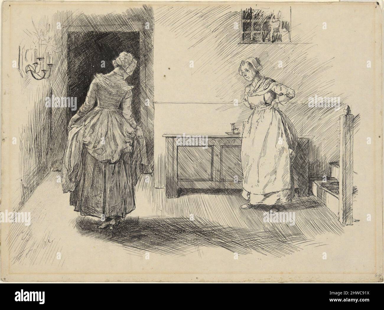 Entra la signora Hardcastle & Maid, studio per la sua azienda Oliver Goldsmith She Stoops to Conquer. Artista: Edwin Austin Abbey, americano, 1852–1911, M.A. (HON.) 1897 Foto Stock