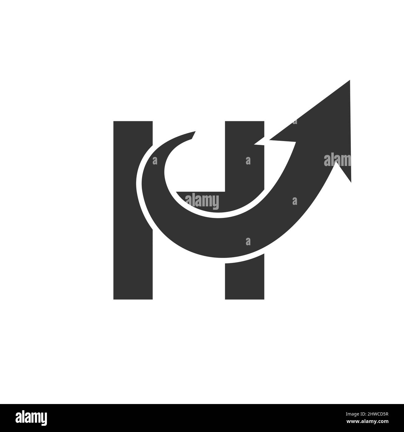 Logo di marketing finanziario sulla lettera H, concetto di freccia di crescita iniziale. Modello di progettazione del logo per la gestione finanziaria e contabile Illustrazione Vettoriale