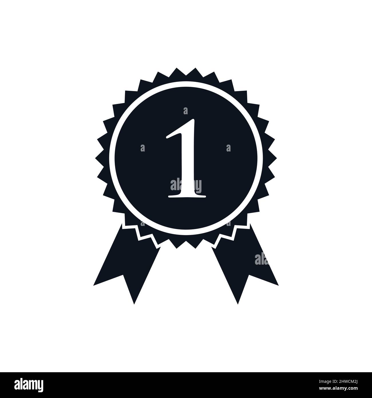 Badge con medaglia certificata per il vincitore del premio sul modello con logo 1. Logo del marchio Best seller su Letter 1 Vector Illustrazione Vettoriale