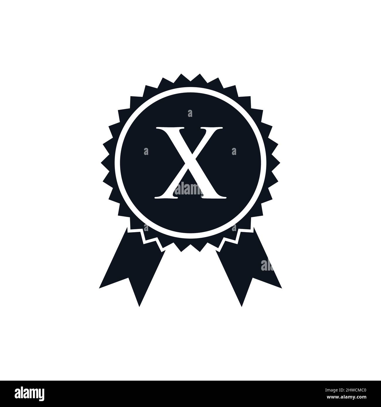 Badge di medaglia certificato per il vincitore del premio sul modello con logo X. Logo del badge Best seller su Letter X Vector Illustrazione Vettoriale