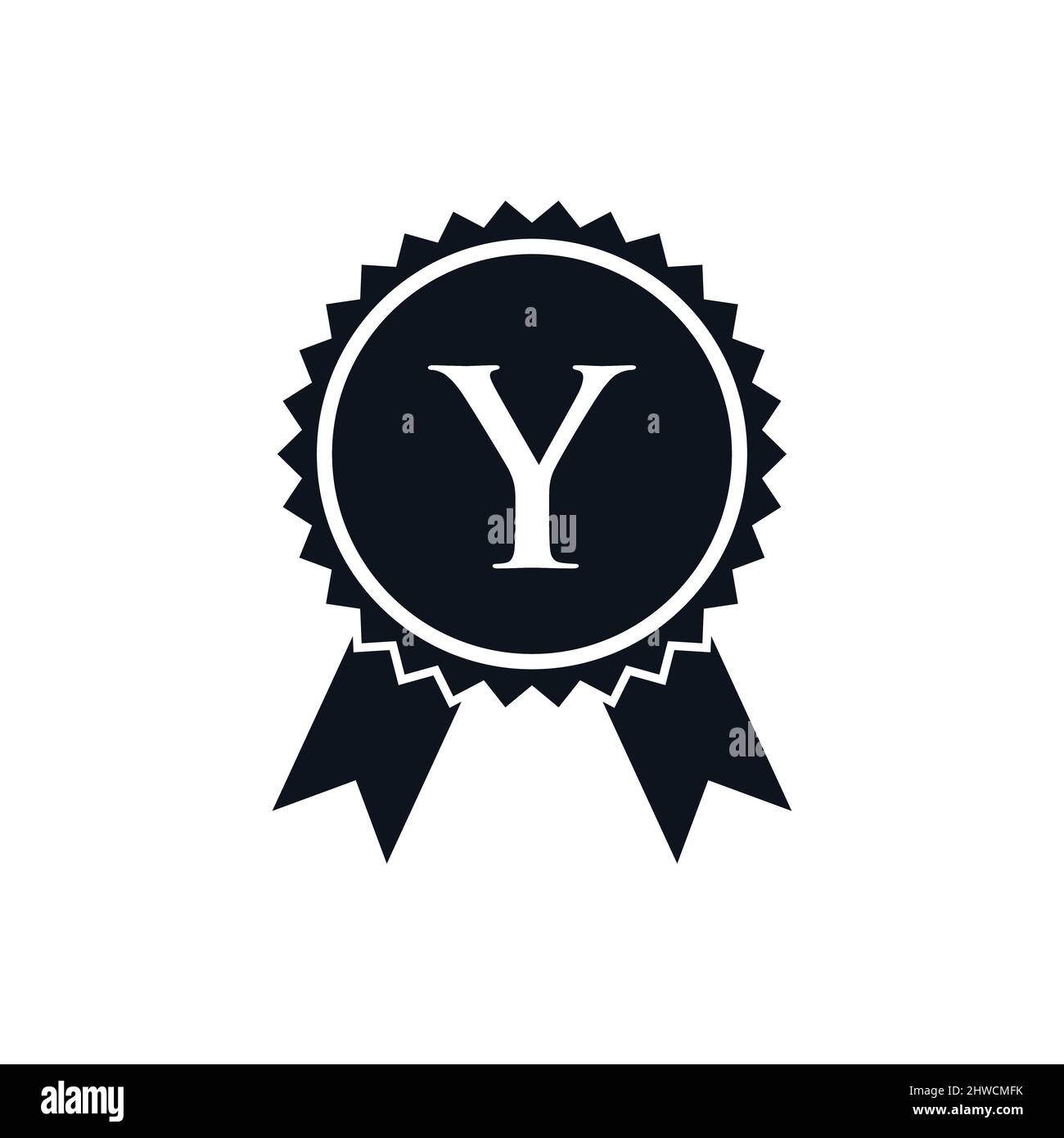 Badge di medaglia certificato per il vincitore del premio sul modello con logo Y. Logo del marchio Best seller su Letter Y Vector Illustrazione Vettoriale