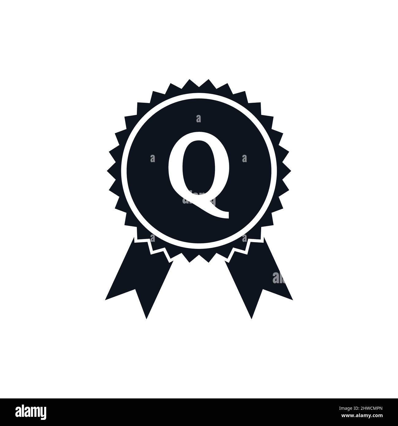 Badge di medaglia certificato per il vincitore del premio sul modello con logo Q. Logo del marchio Best seller su Letter Q Vector Illustrazione Vettoriale