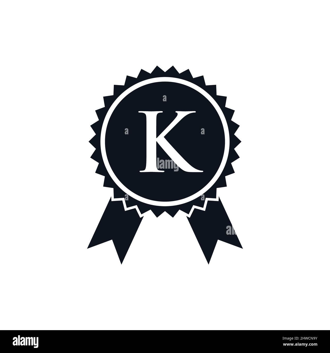 Badge di medaglia certificato per il vincitore del premio sul modello con logo K. Logo del marchio Best seller su Letter K Vector Illustrazione Vettoriale