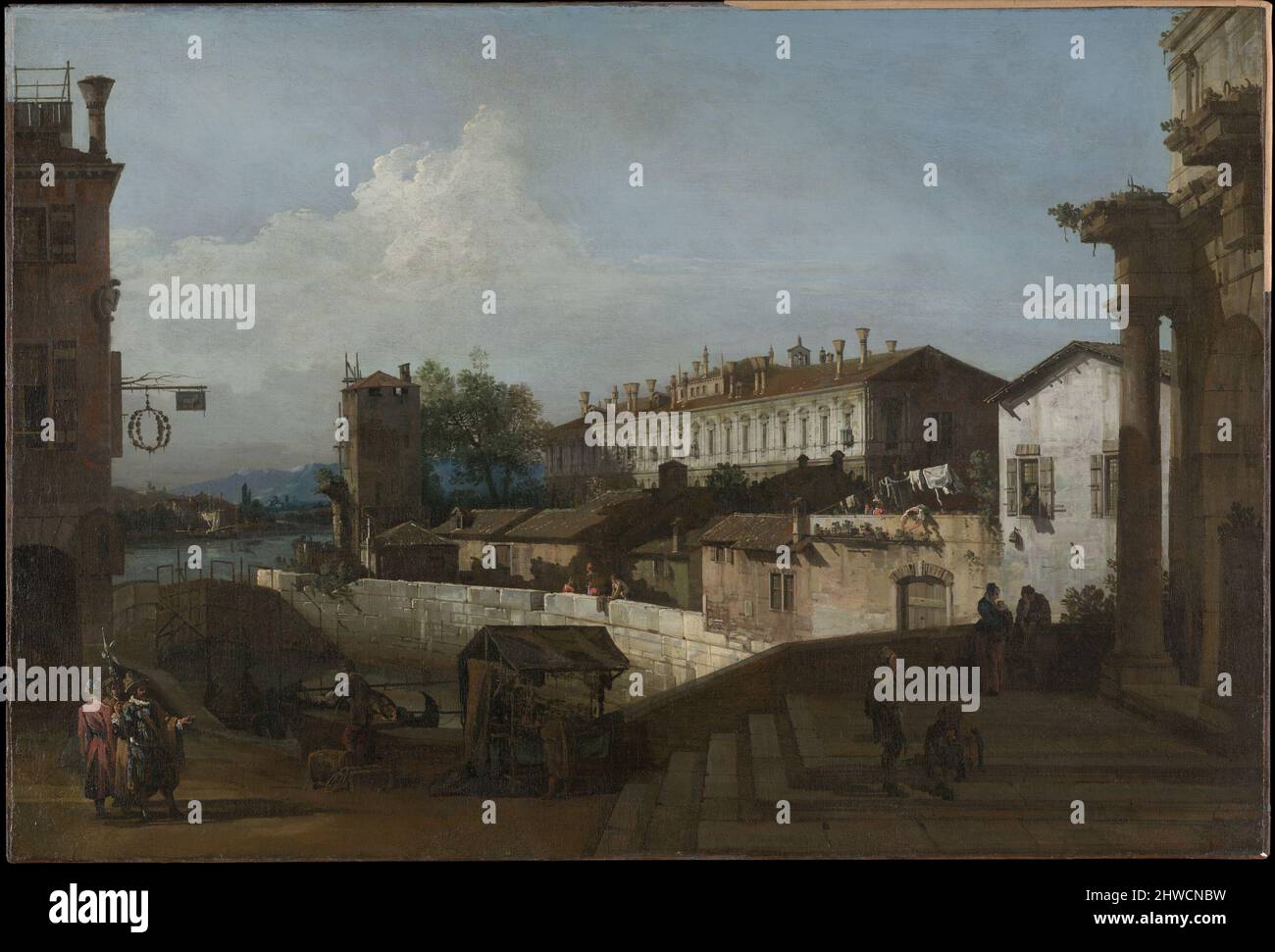 Il blocco a Dolo. Artista: Bernardo Bellotto, Italiano, Venezia, 1722–1780 Foto Stock