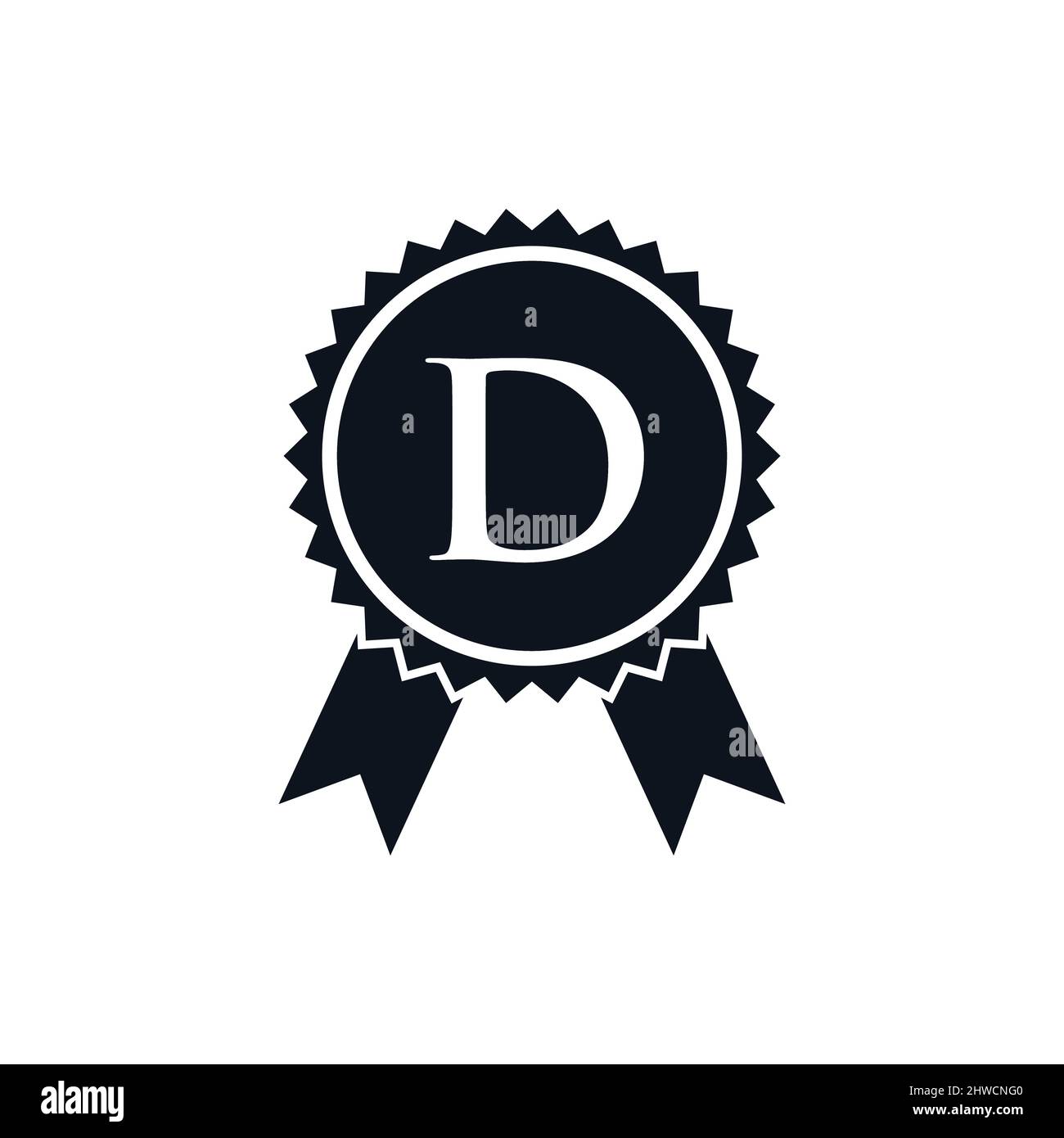 Badge di medaglia certificato per il vincitore del premio sul modello con logo D. Logo del marchio Best seller su Letter D Vector Illustrazione Vettoriale