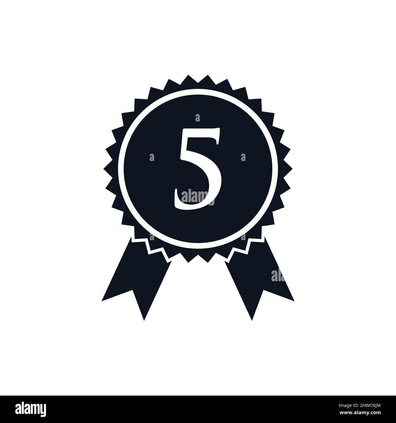 Badge con medaglia certificata per il vincitore del premio sul modello con logo 5. Logo del marchio Best seller su Letter 5 Vector Illustrazione Vettoriale