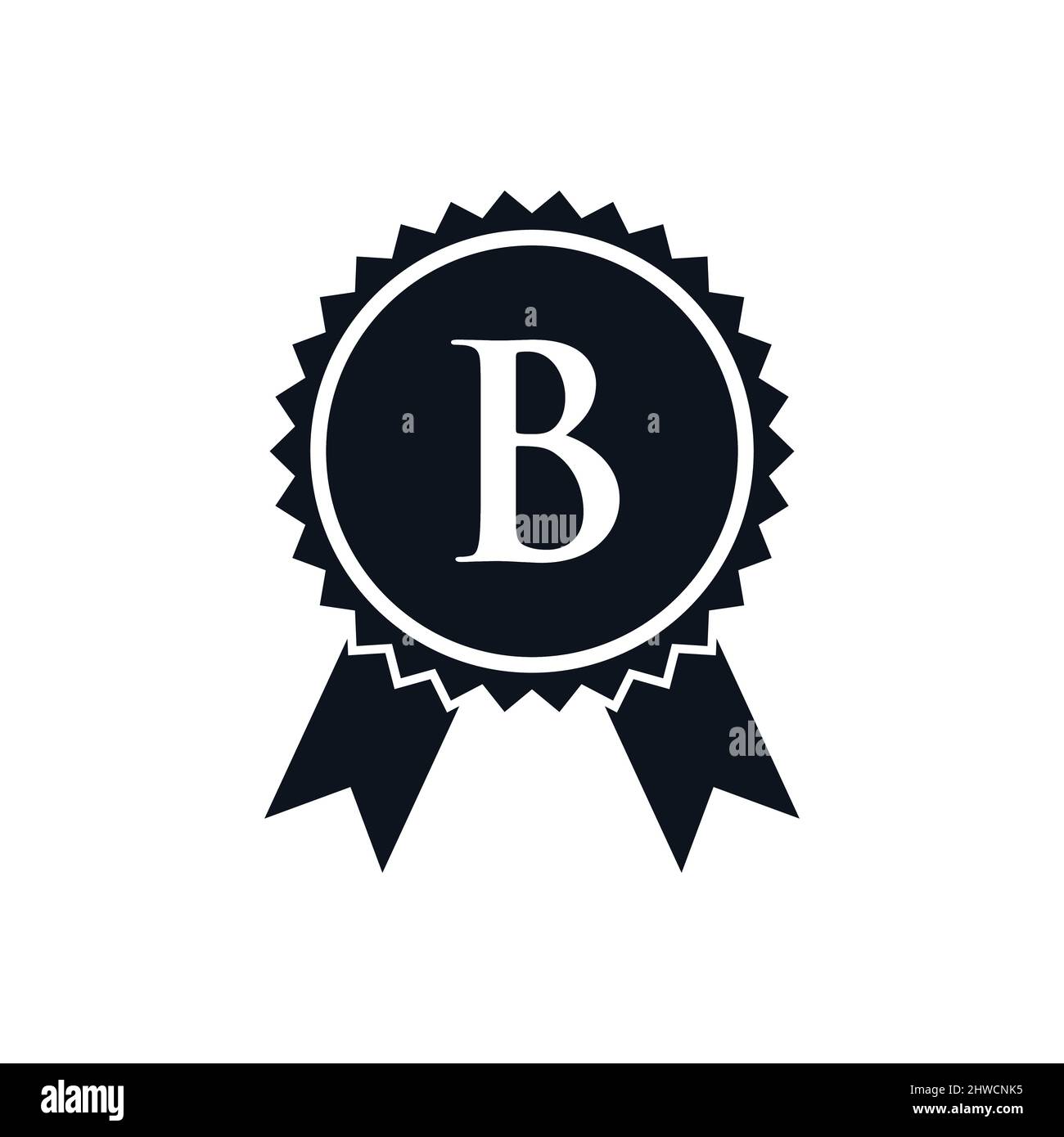 Badge di medaglia certificato per il vincitore del premio sul modello con logo B. Logo del marchio Best seller sul vettore lettera B. Illustrazione Vettoriale