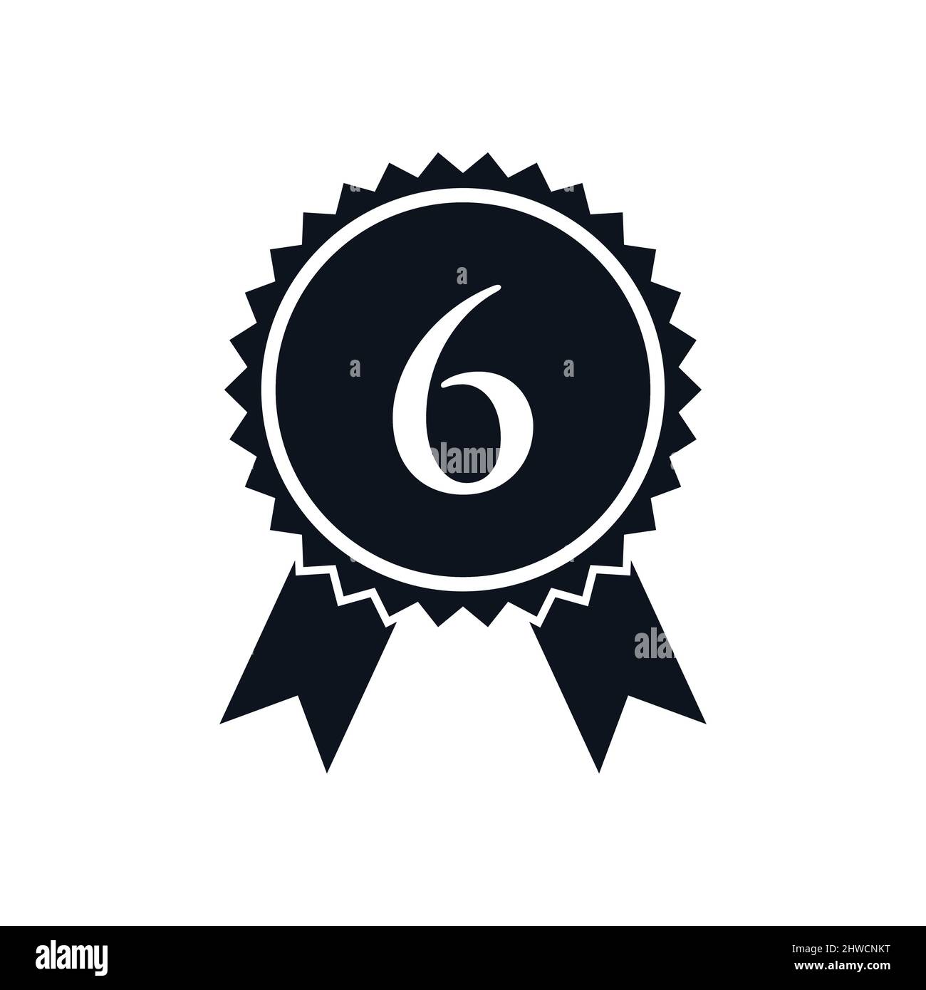 Badge con medaglia certificata per il vincitore del premio sul modello con logo 6. Logo del marchio Best seller su Letter 6 Vector Illustrazione Vettoriale
