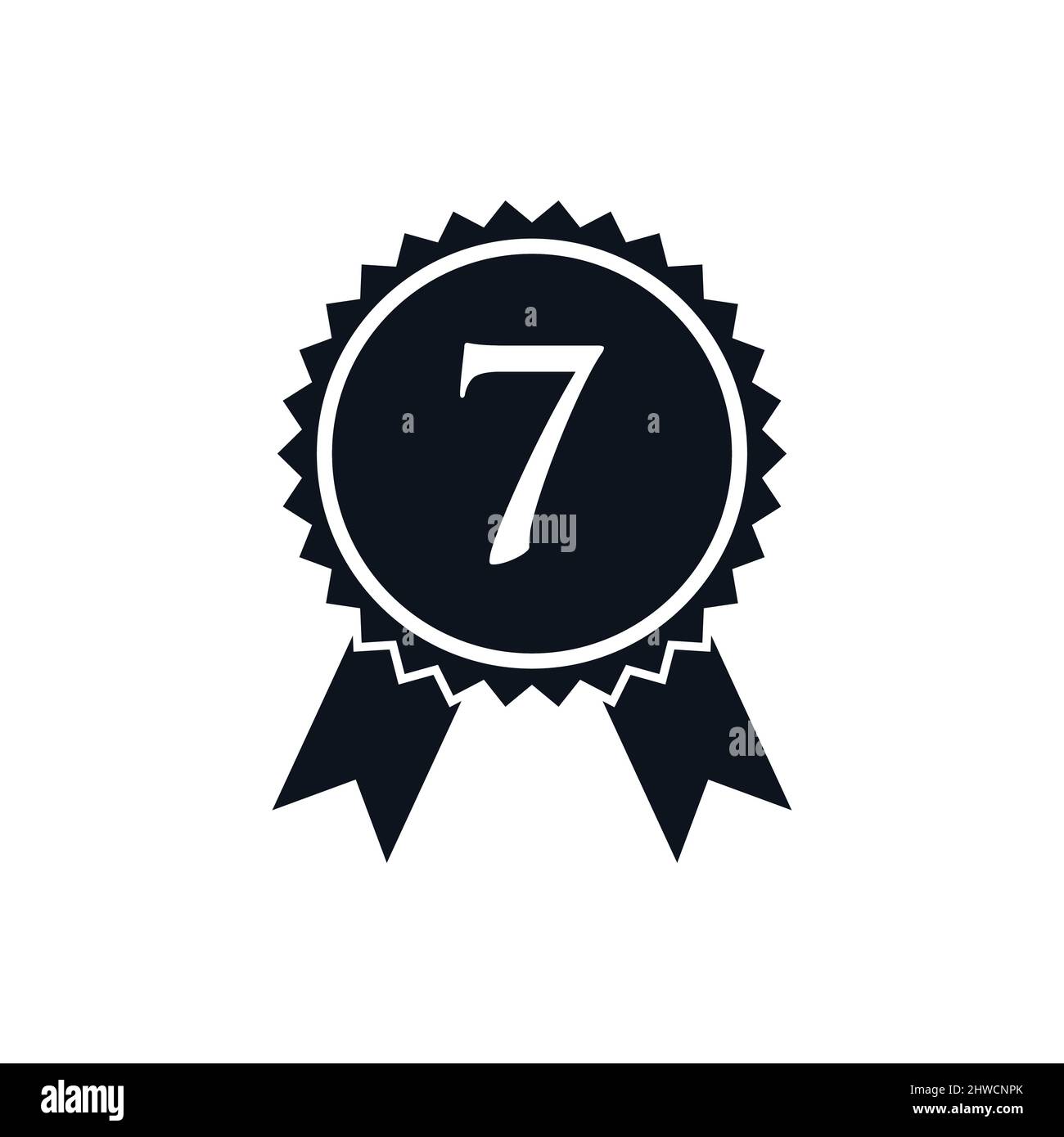 Badge con medaglia certificata per il vincitore del premio sul modello con logo 7. Logo del marchio Best seller su Letter 7 Vector Illustrazione Vettoriale