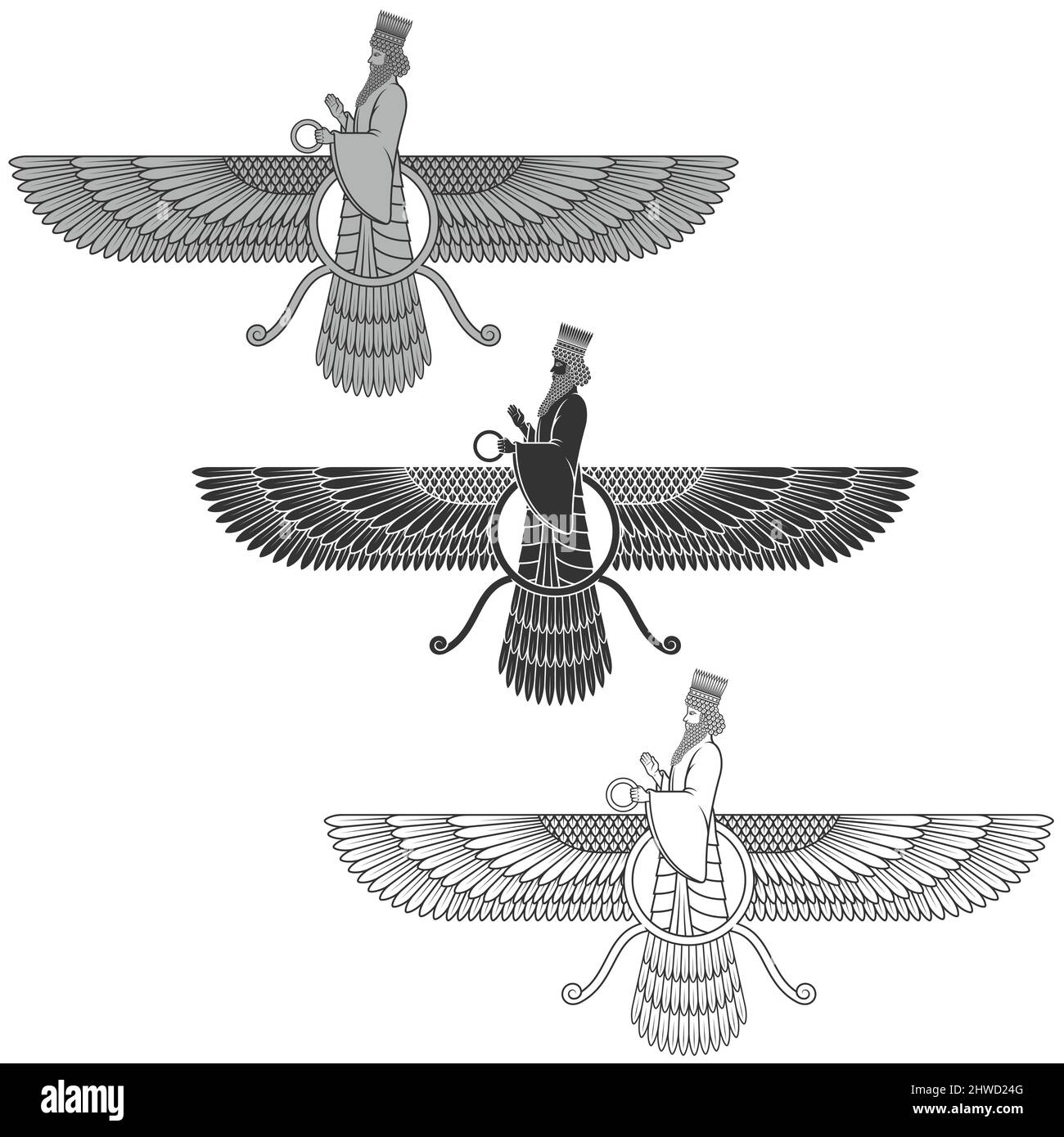 Zoroastrianismo religioso simbolo silhouette vettoriale, Faravahar simbolo silhouette. Illustrazione Vettoriale