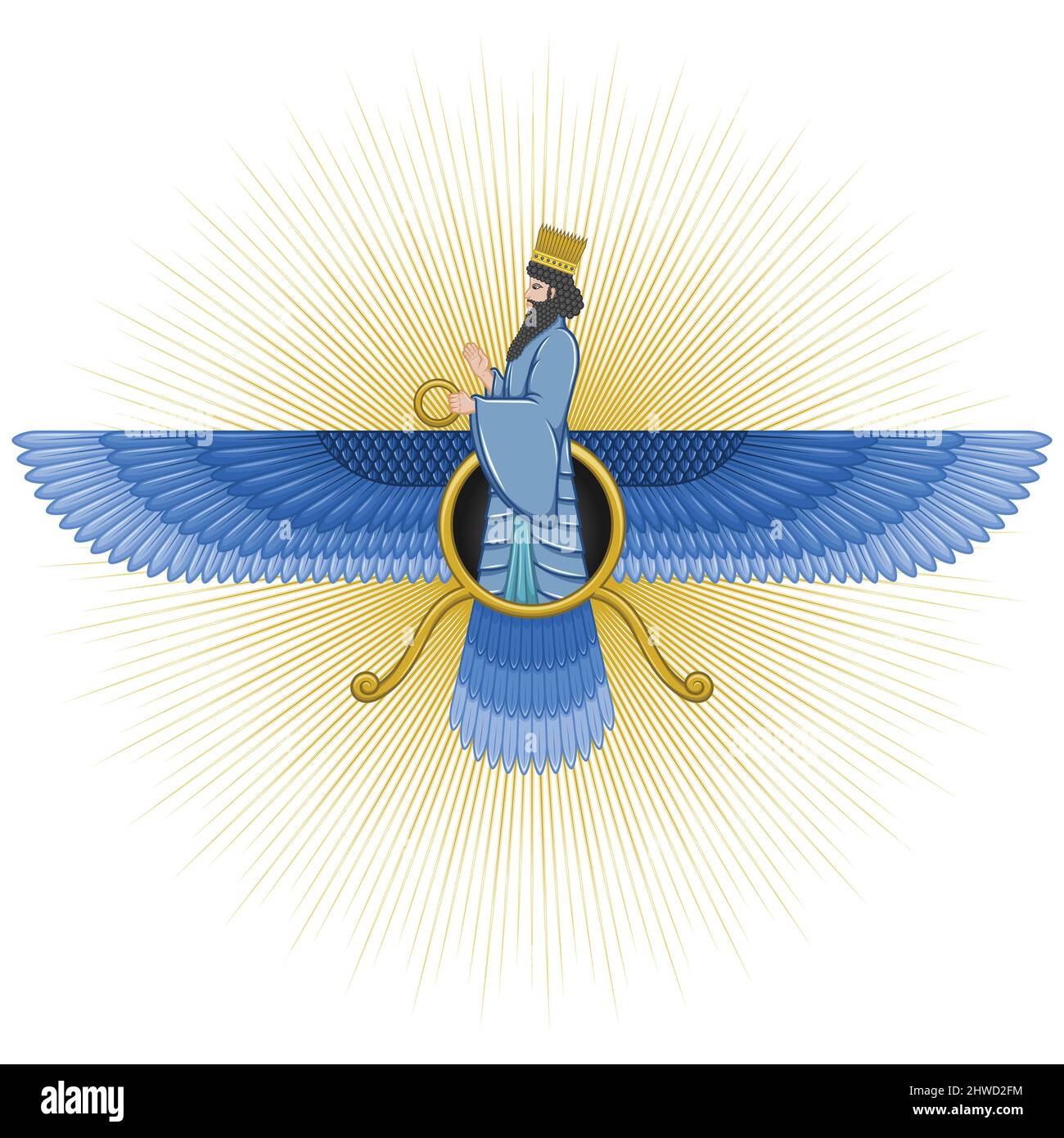 Disegno vettoriale del simbolo di Faravahar, lato simbolo dello Zoroastrismo dove mostra Ahura Mazda Illustrazione Vettoriale