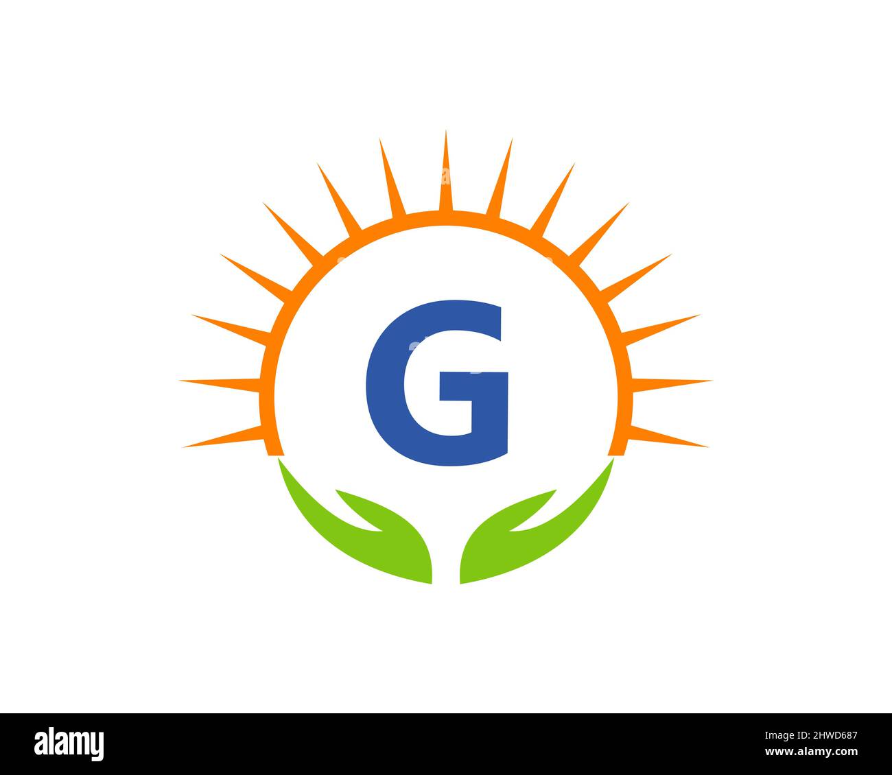 Logo di beneficenza con concetto di lettera a mano, Sun e G. Lettera G modello di logo di beneficenza donazione Organizzazione logotipo Vector Illustrazione Vettoriale