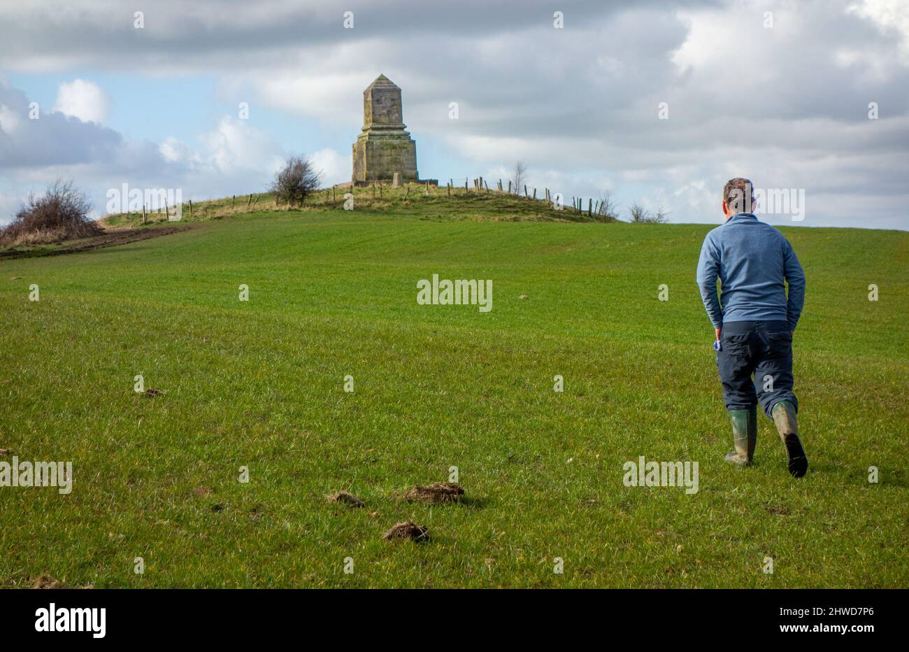 Il monumento commemorativo di John Wedgwood sulla collina di Bignall a Red Street Chesterton Staffordshire England, eretto nel 1845 è un famoso monumento locale Foto Stock