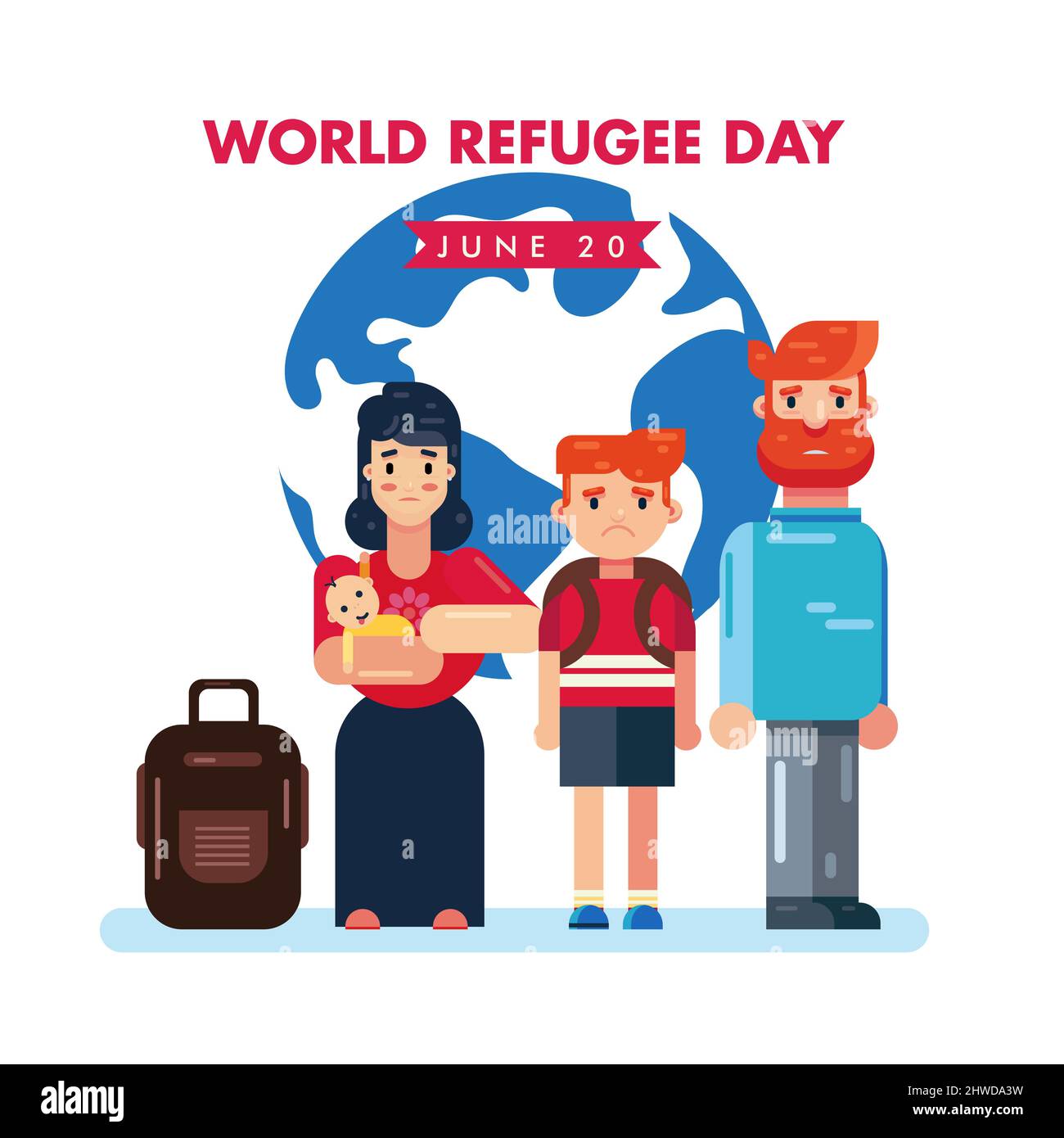 World Refugee Day Vector Giugno 20 modello di disegno, biglietto d'auguri creativo o grafica vettoriale banner Illustrazione Vettoriale