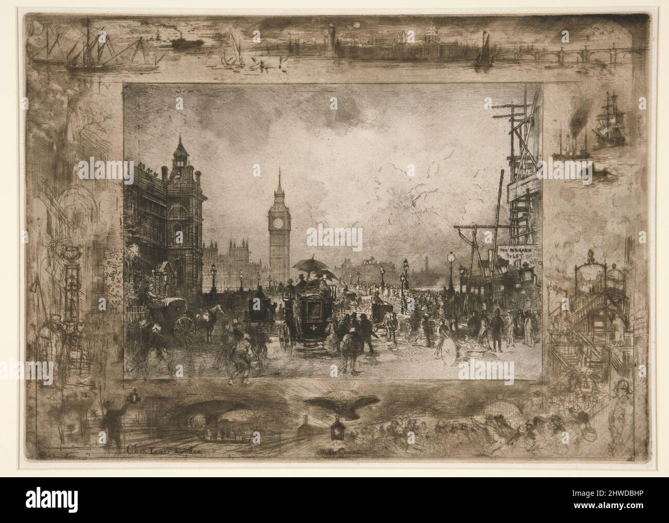 Ponte di Westminster. Artista: Félix Hilaire Buhot, francese, 1847–1898 Foto Stock