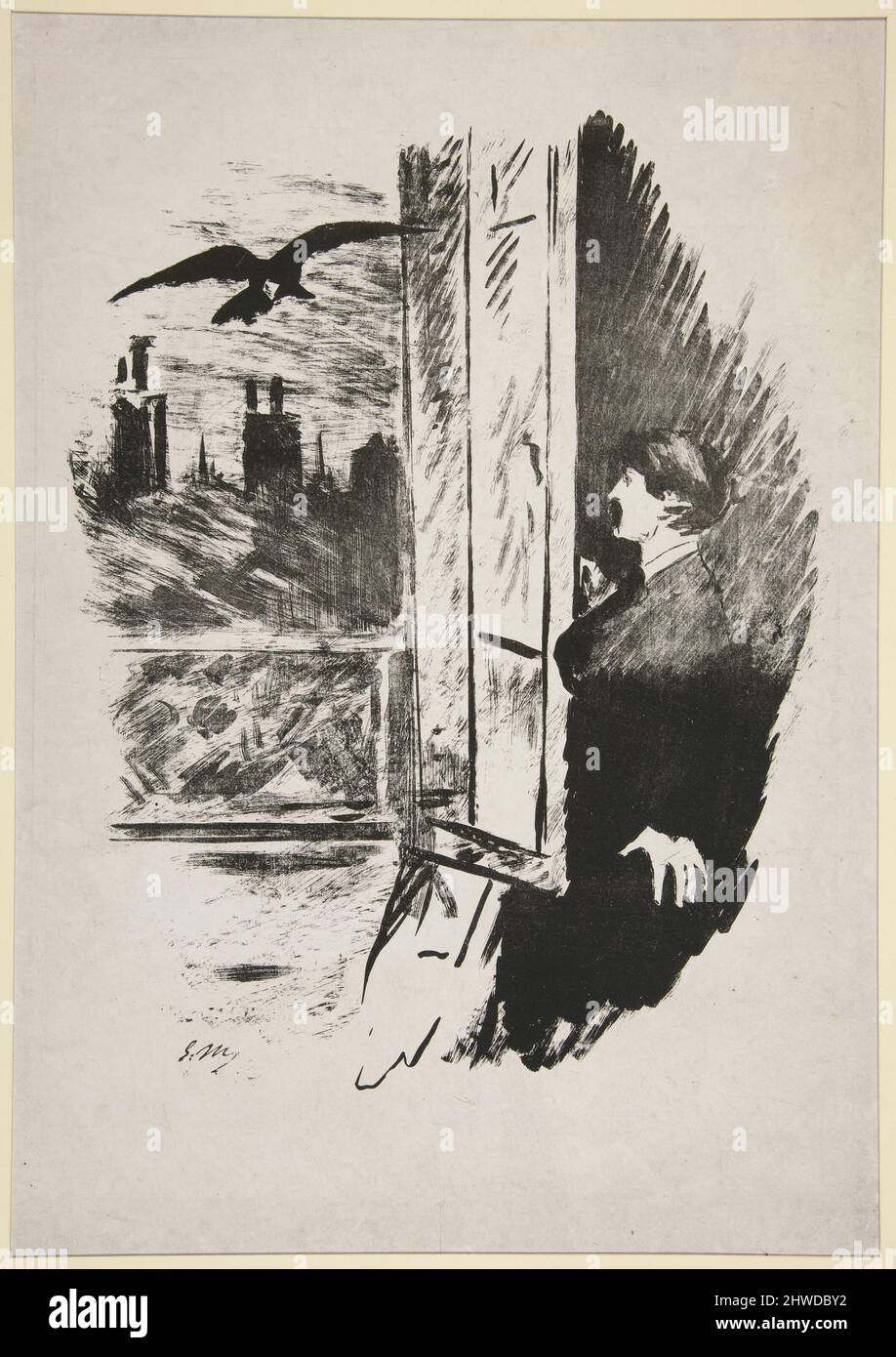 Alla finestra, seconda illustrazione della traduzione di Mallarmé del “The Raven” di PoE. Artista: Édouard Manet, francese, 1832–1883 Foto Stock