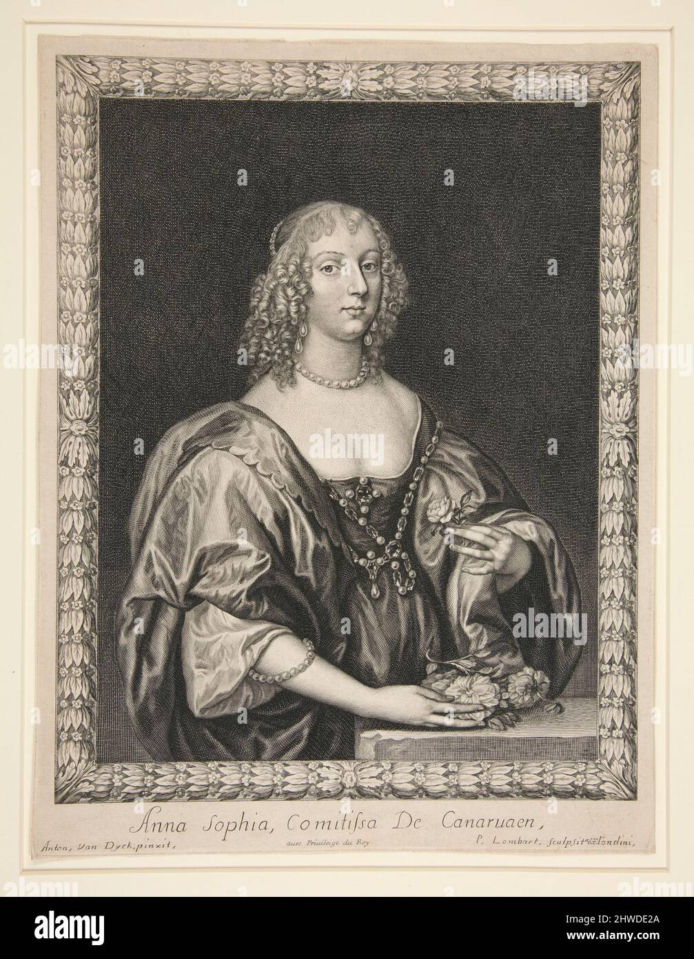 Anna Sophia, contessa di Carnarvon, da una serie chiamata le dodici contesse. Incisore: Pierre Lombard, francese, ca. 1613–1682After: Anthony van Dyck, fiammingo, 1599–1641 Foto Stock