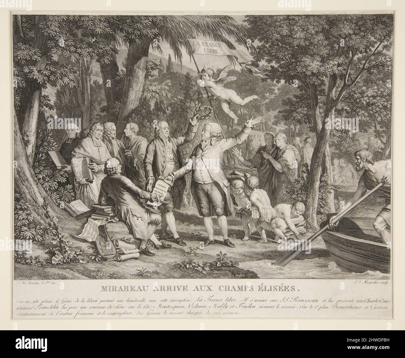 Mirabeau arrivare aux Champs Élisées (Mirabeau arriva ai campi Elisi). Incisore: Louis Joseph Masquelier i, francese, 1741–1811After: Jean-Michel Moreau le jeune, francese, 1741–1814 Foto Stock