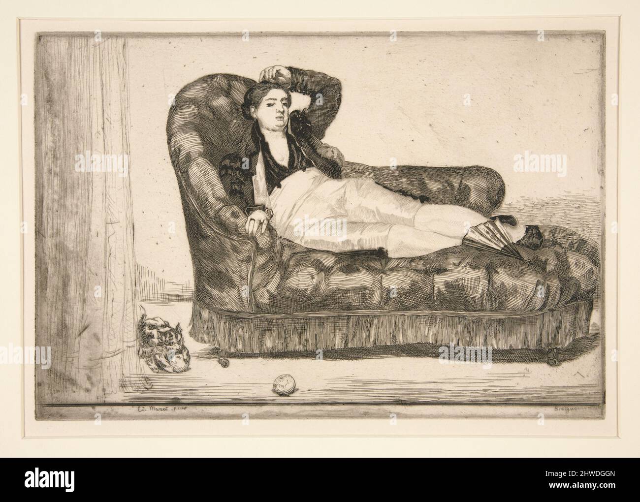Jeune femme couchée in costume espagnol (giovane donna reclining in costume spagnolo). Artista: Félix-Henri Bracquemond, francese, 1833–1914After: Édouard Manet, francese, 1832–1883 Foto Stock