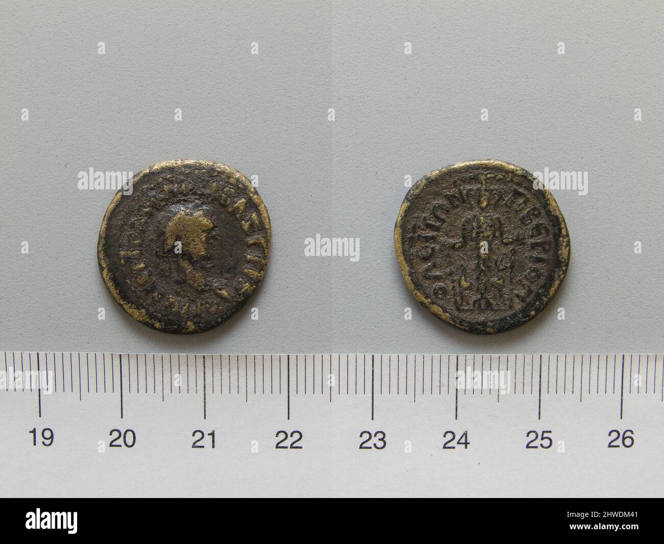 Moneta di Traiano, Imperatore di Roma da Tiberiopoli. Regnante: Traiano, Imperatore di Roma, A.D. 53–117, regnò 98–117 Mint: Tiberiopolis artista: Sconosciuto Foto Stock