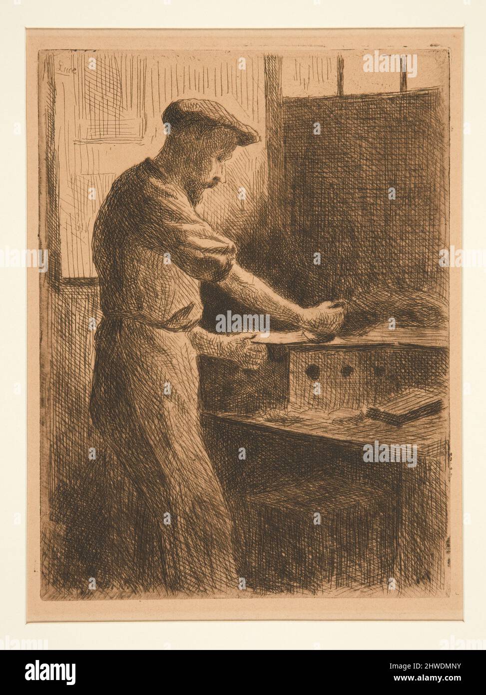 Auguste Delatre au travail (Delatre agosto al lavoro). Artista: Maximilien luce, francese, 1858–1941 Foto Stock