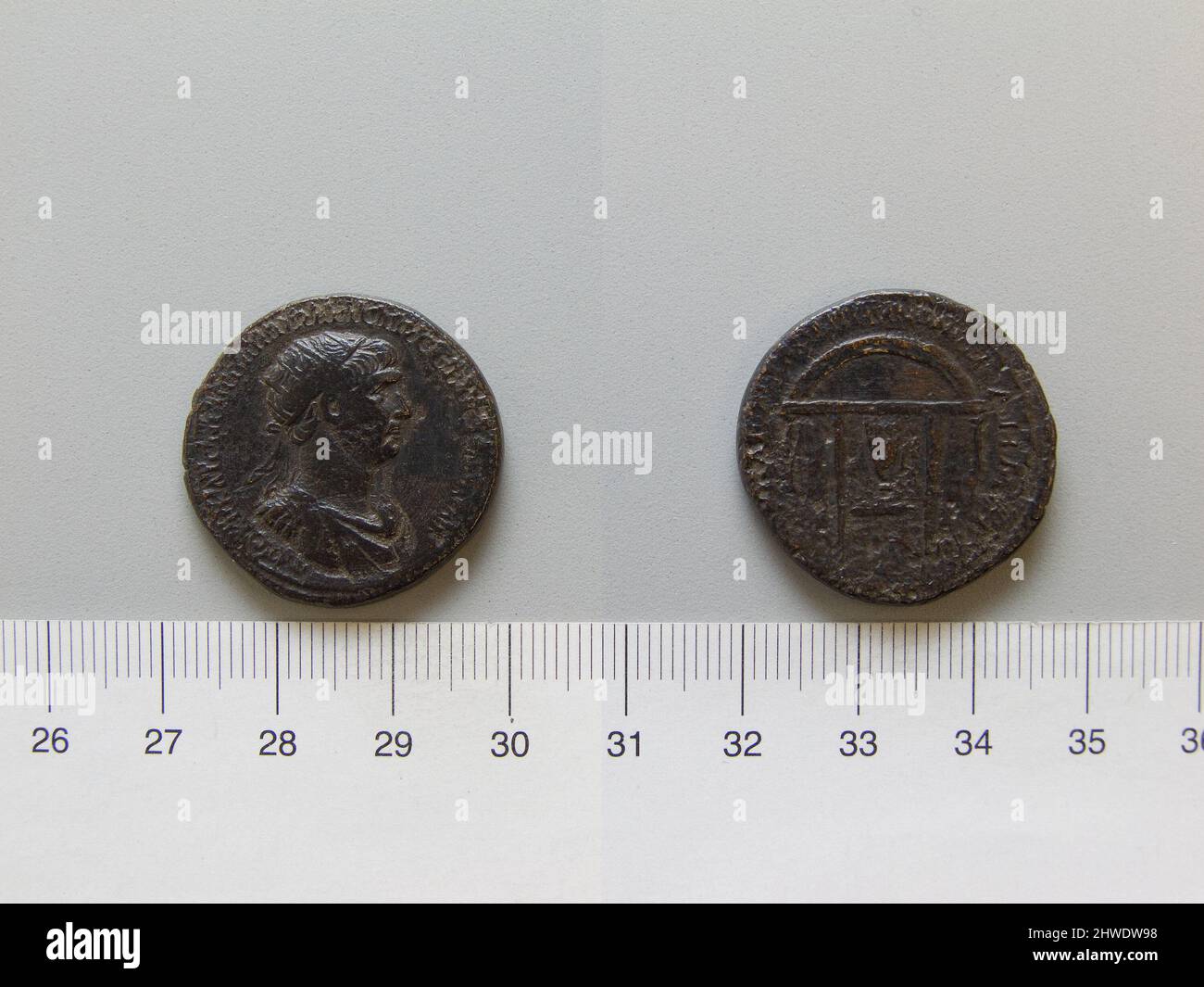 Moneta di Traiano, imperatore di Roma da Cipro. Regnante: Traiano, Imperatore di Roma, A.D. 53–117, regnò 98–117 Mint: Cipro artista: Sconosciuto Foto Stock