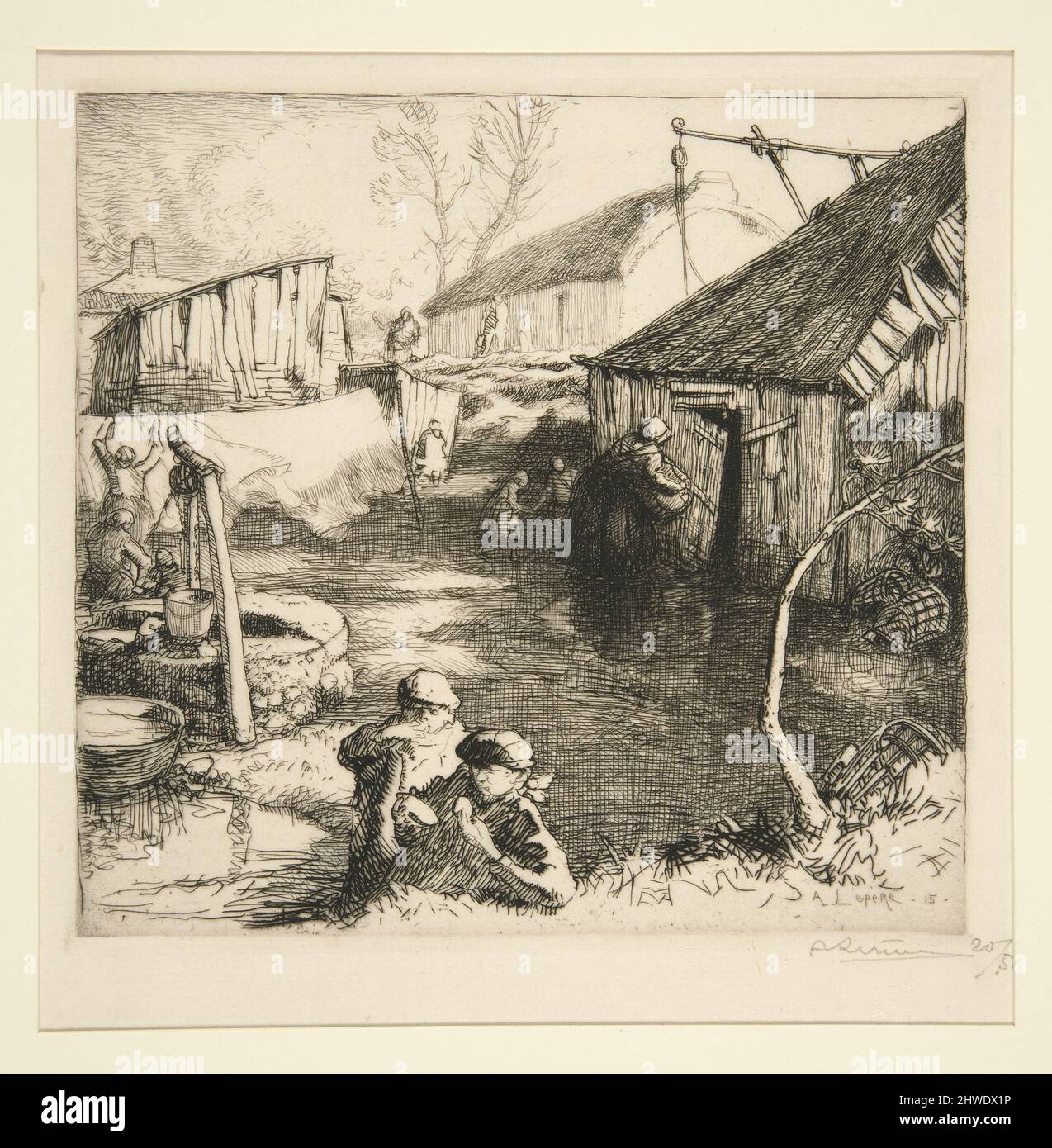 Quartiers de Pêcheurs (Saint-Jean-de-Monts) (quartieri dei pescatori [Saint-Jean-de-Monts]). Artista: Auguste Lepère, francese, 1849–1918 Foto Stock