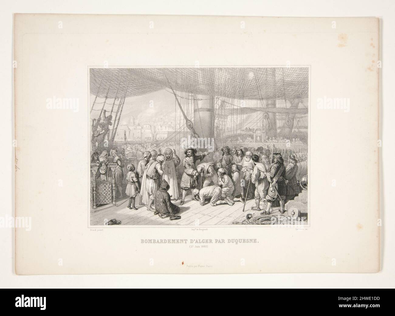 Bombardement d’Alger par Duquesne (bombardamento di Algeri da parte di Duquesne). Incisore: Hippolyte Lecomte, francese, 1781–1857After: Francis-Auguste Biard, francese, 1798–1882 Foto Stock