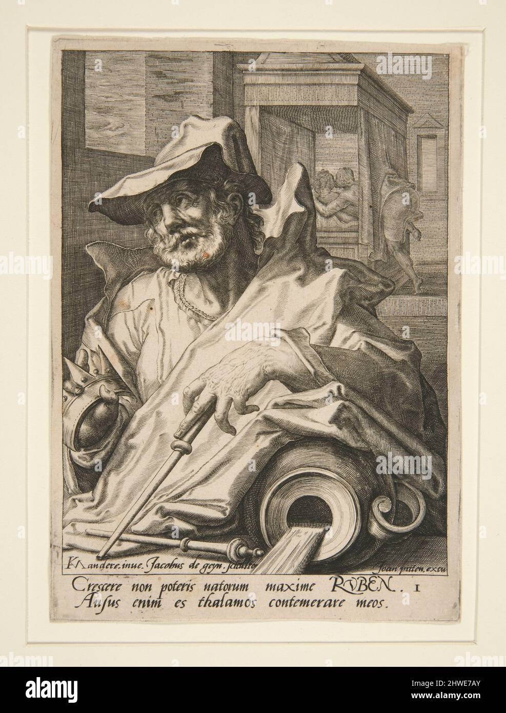 Ruben, da "i Twleve figli di Giacobbe" - insieme di 12 stampe dopo van Mander. Incisore: Jacques de Gheyn II, olandese, 1565–1629After: Karel van Mander i, olandese, 1548–1606 Foto Stock