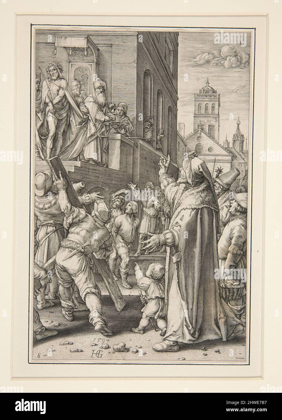 Ecce Homo, #8 su 12 nella serie la Passione di Cristo. Artista: Sconosciuto dopo: Hendrick Goltzius, olandese, 1558–1617After: Lucas van Leyden, olandese, 1494–1533 Foto Stock