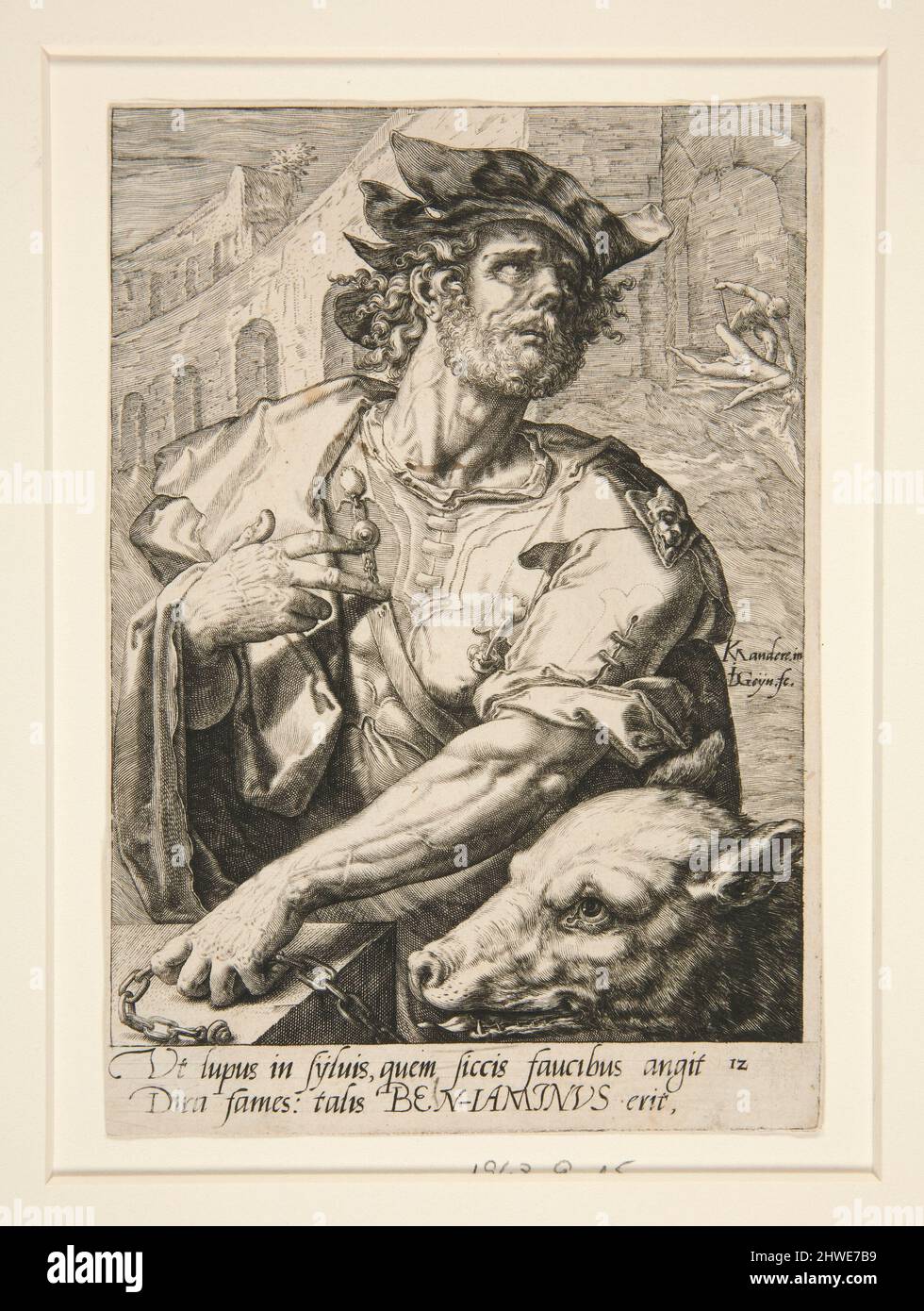 Benjamin, dei dodici figli di Giacobbe, set di 12 stampe dopo van Mander. Incisore: Jacques de Gheyn II, olandese, 1565–1629After: Karel van Mander i, olandese, 1548–1606 Foto Stock