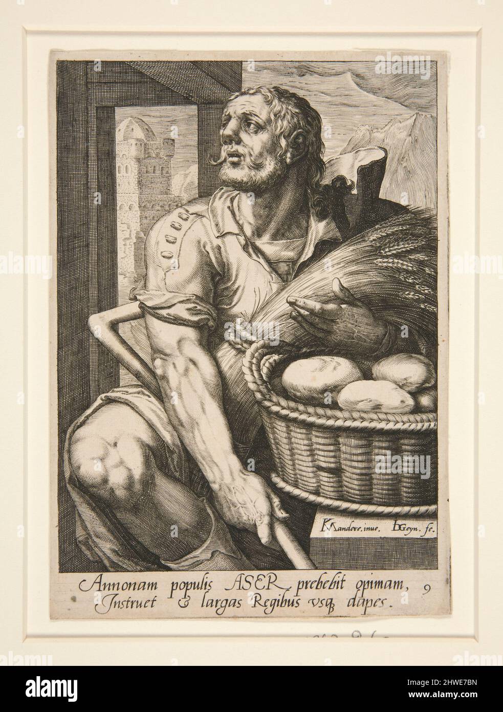 Asher, dei dodici figli di Jabob, set di 12 stampe dopo van Mander. Incisore: Jacques de Gheyn II, olandese, 1565–1629After: Karel van Mander i, olandese, 1548–1606 Foto Stock