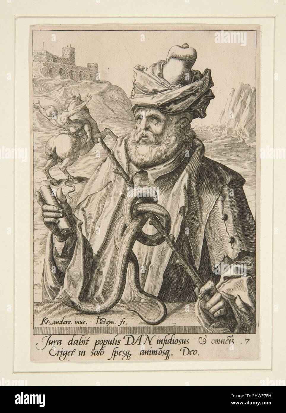 DaN (o Daniele), dei dodici figli di Giacobbe (insieme di 12 stampe dopo Karel van Mander. ) H.322. Incisore: Jacques de Gheyn II, olandese, 1565–1629After: Karel van Mander III, olandese, 1608-1670 Foto Stock