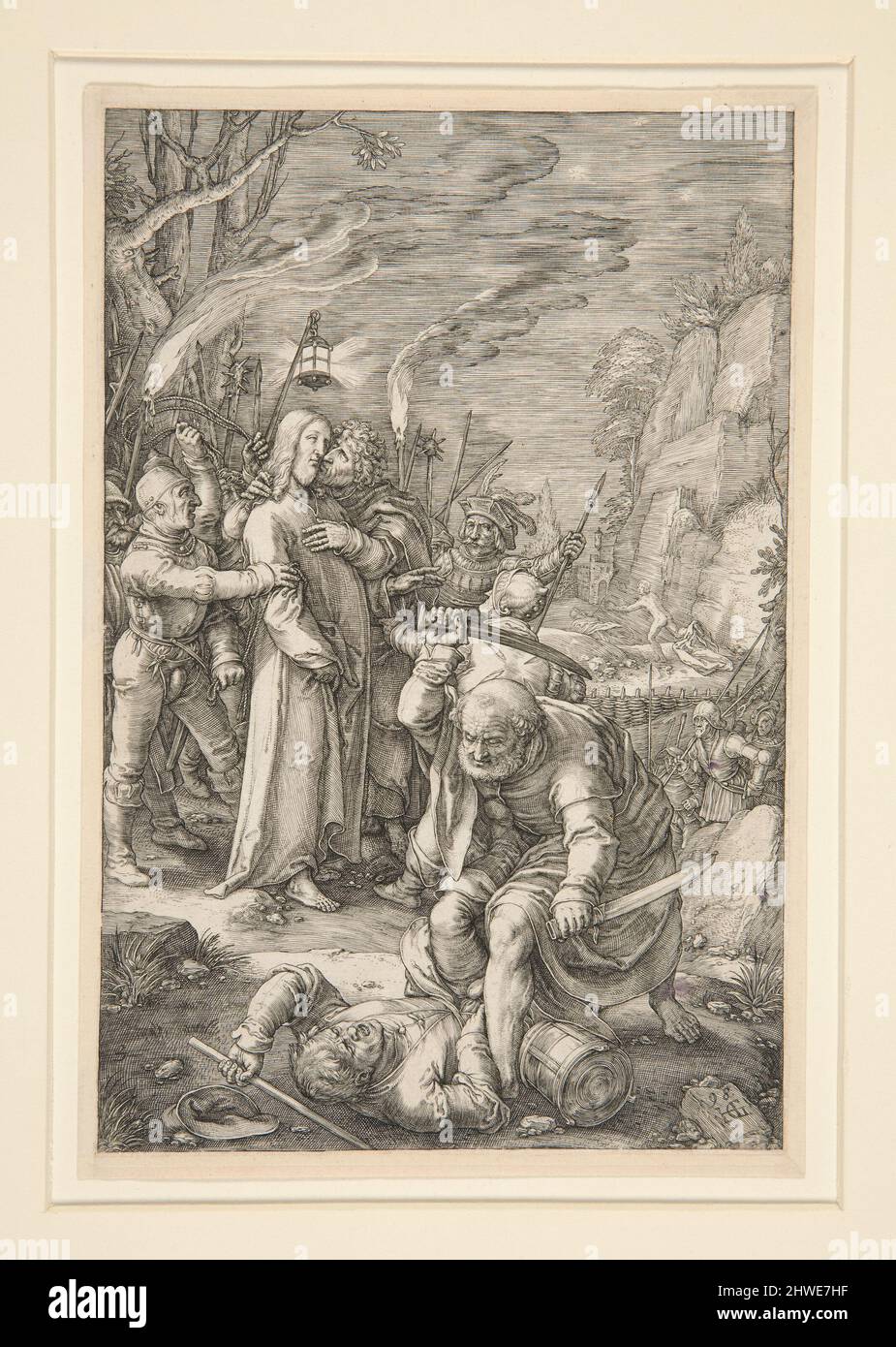 Cristo preso Captive (il tradimento di Cristo), dalla Passione, #3 in una serie di 12 incisioni. Artista: Hendrick Goltzius, olandese, 1558–1617 Foto Stock