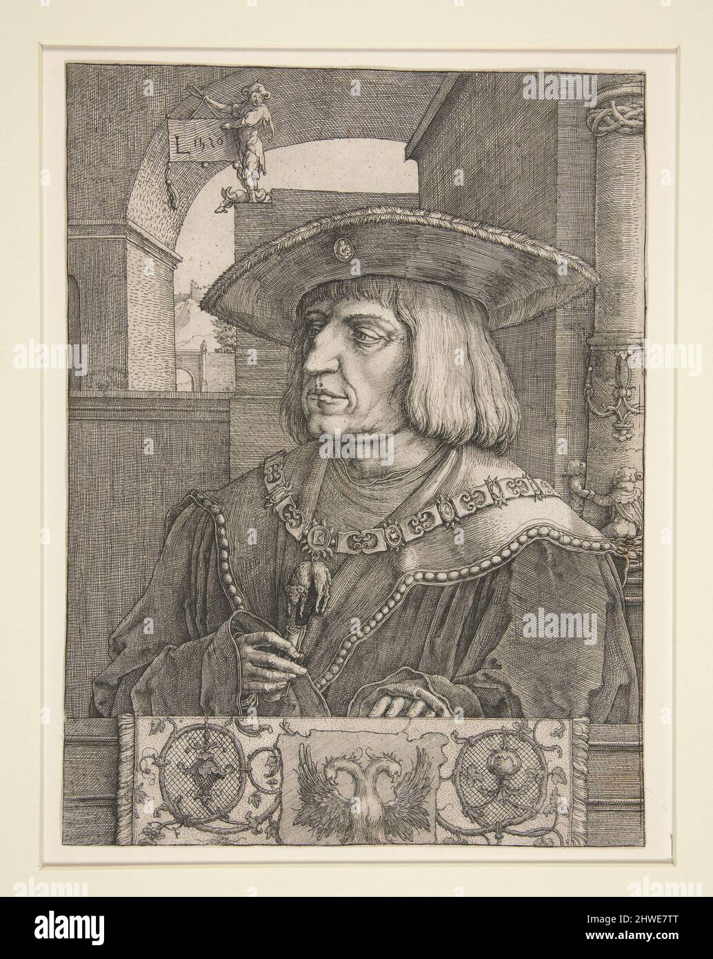 Ritratto dell'imperatore Massimiliano I. Artista: Lucas van Leyden, Olanda, 1494–1533After: Albrecht Dürer, tedesco, 1471–1528 Foto Stock