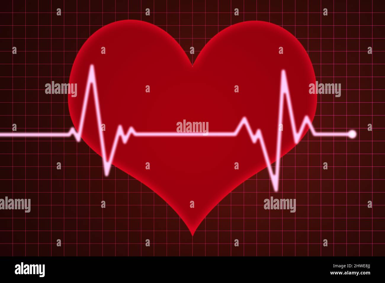 Linea del battito cardiaco del polso su sfondo rosso della griglia. Foto Stock