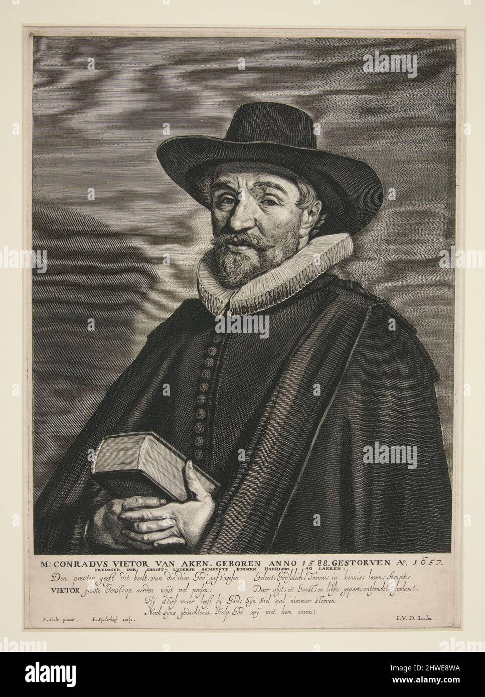 Ritratto del Ministro Conrad Vietor van Aken. Etcher: Jonas Suyderhoef, olandese, ca. 1613–1686After: Frans Hals, olandese, ca. 1582/83–1666 Foto Stock
